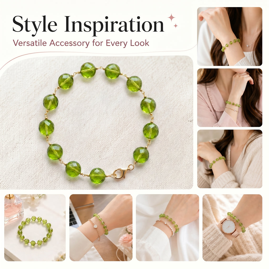 Premium Peridot Beaded Bracelet | Hand-Polished Natural Gemstone Jewelry for Joy & Inner Peace