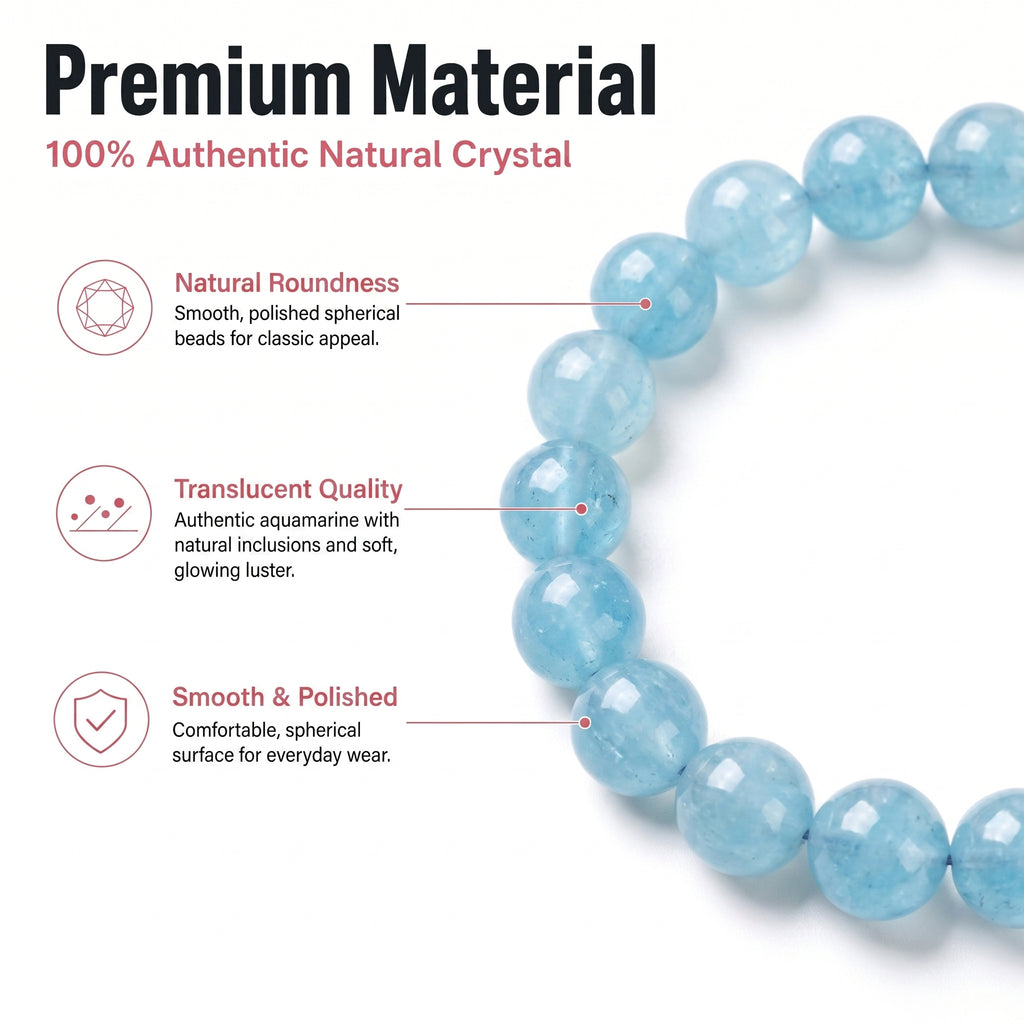 Premium Aquamarine Beaded Bracelet | Hand-Polished Natural Gemstone Jewelry for Clarity & Communication