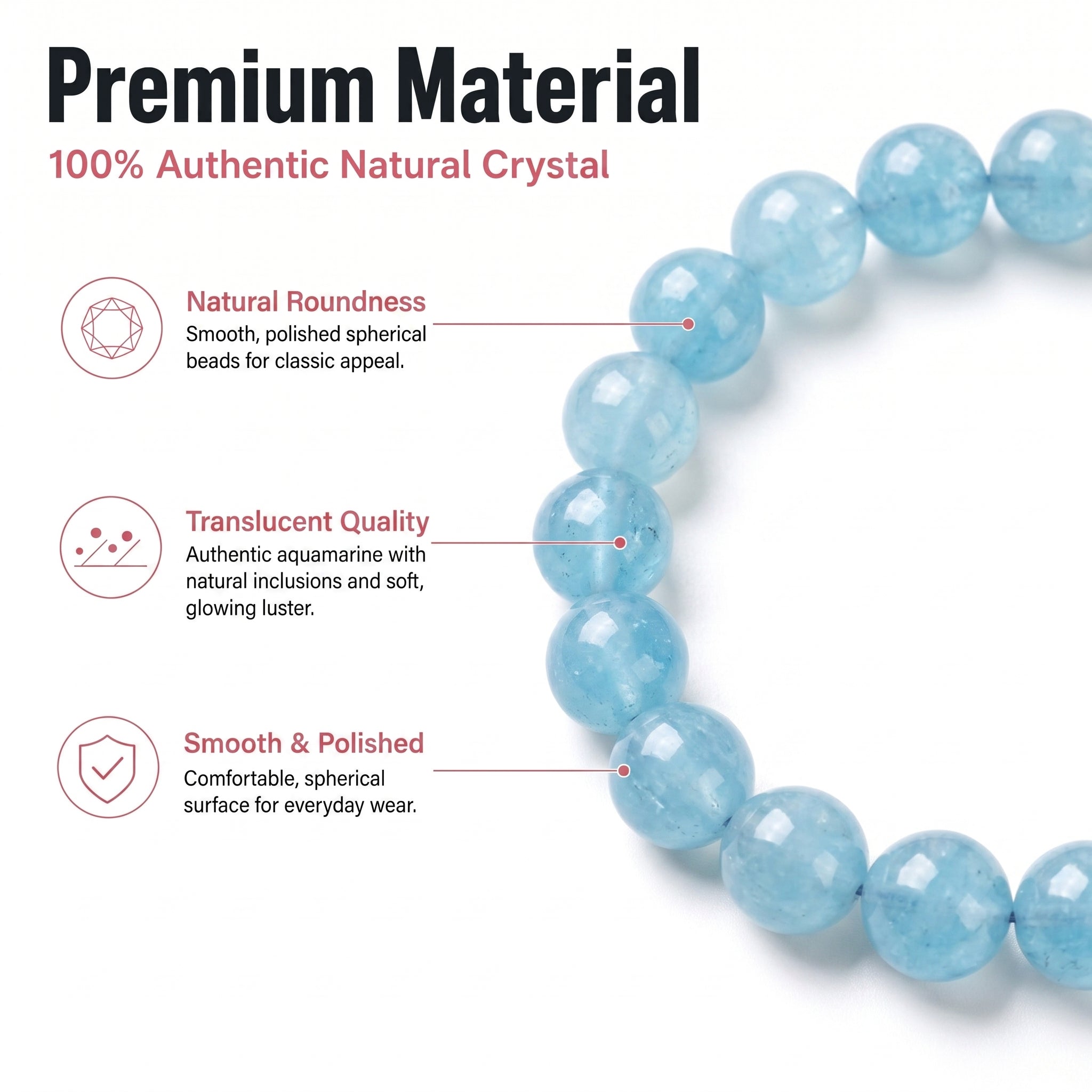 Premium Aquamarine Beaded Bracelet | Hand-Polished Natural Gemstone Jewelry for Clarity & Communication