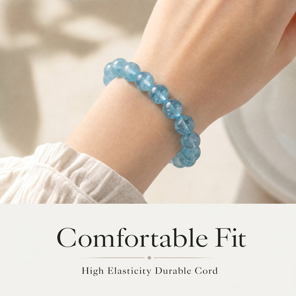 Premium Aquamarine Beaded Bracelet | Hand-Polished Natural Gemstone Jewelry for Clarity & Communication