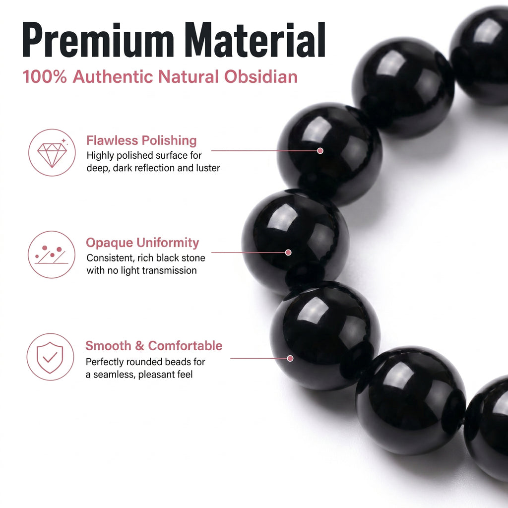 Premium Black Obsidian Beaded Bracelet | Hand-Polished Natural Gemstone Jewelry for Energy Cleansing