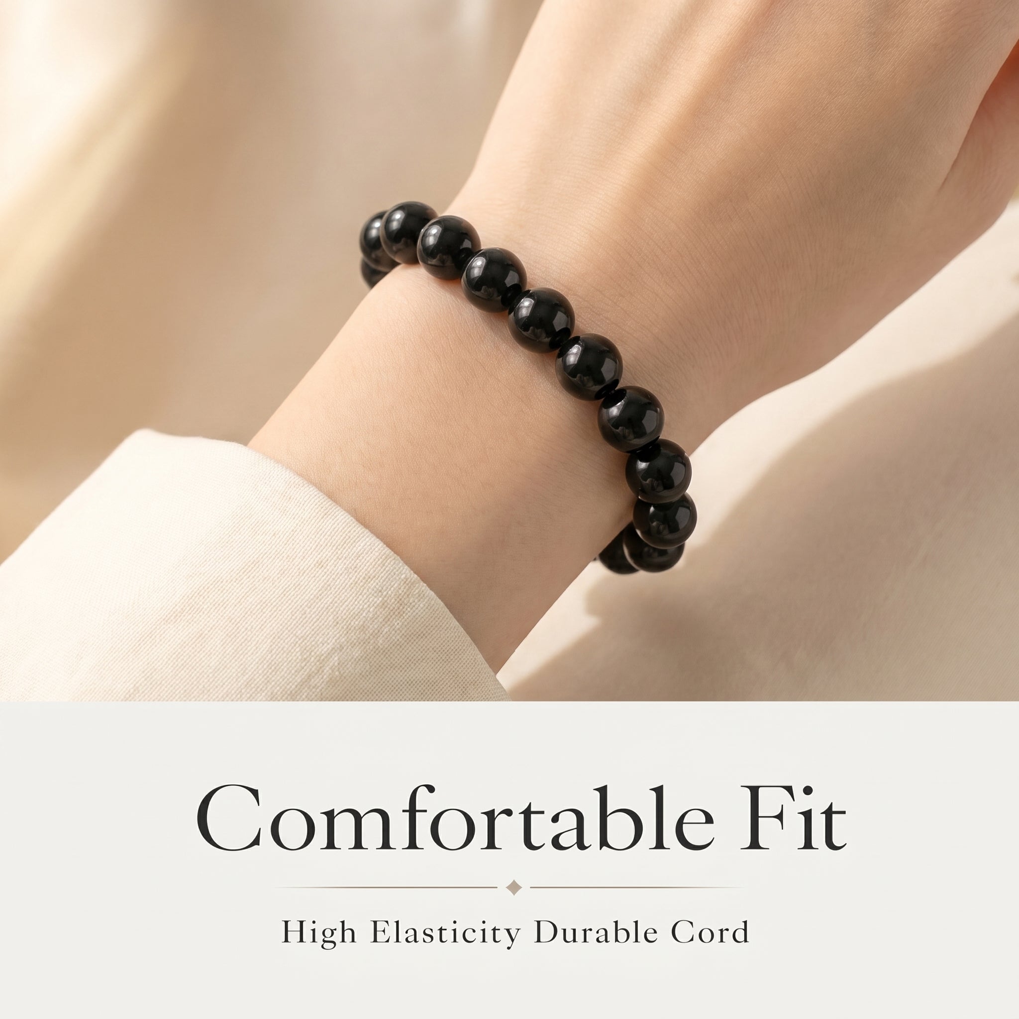 Premium Black Obsidian Beaded Bracelet | Hand-Polished Natural Gemstone Jewelry for Energy Cleansing