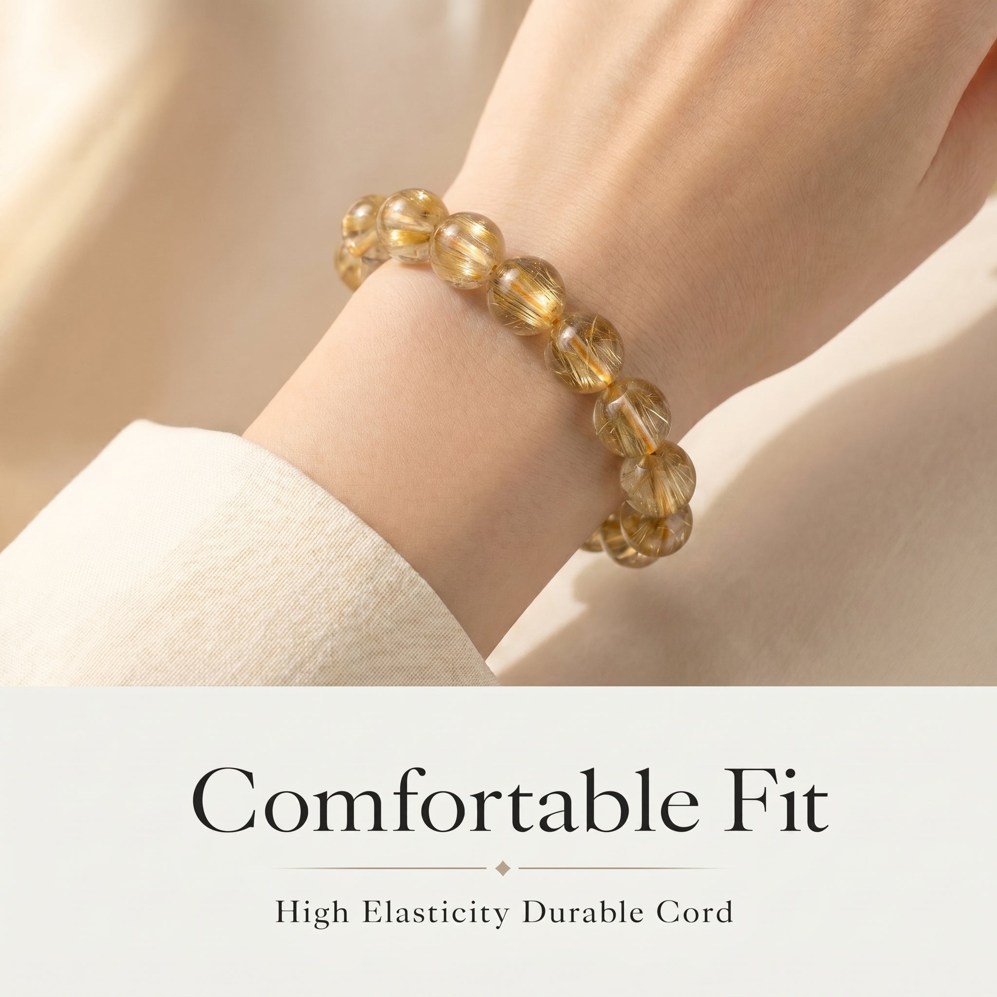 Premium Golden Rutilated Quartz Beaded Bracelet | Hand-Polished Natural Gemstone Jewelry for Abundance & Success