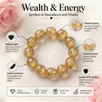 Premium Golden Rutilated Quartz Beaded Bracelet | Hand-Polished Natural Gemstone Jewelry for Abundance & Success