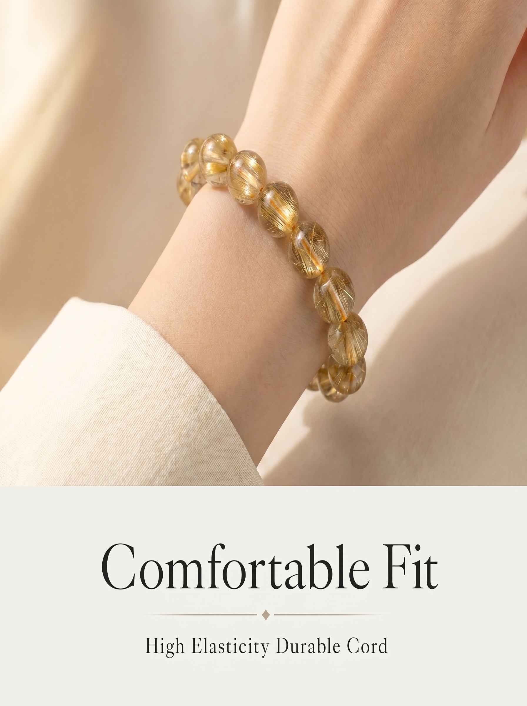 Premium Golden Rutilated Quartz Beaded Bracelet | Hand-Polished Natural Gemstone Jewelry for Abundance & Success