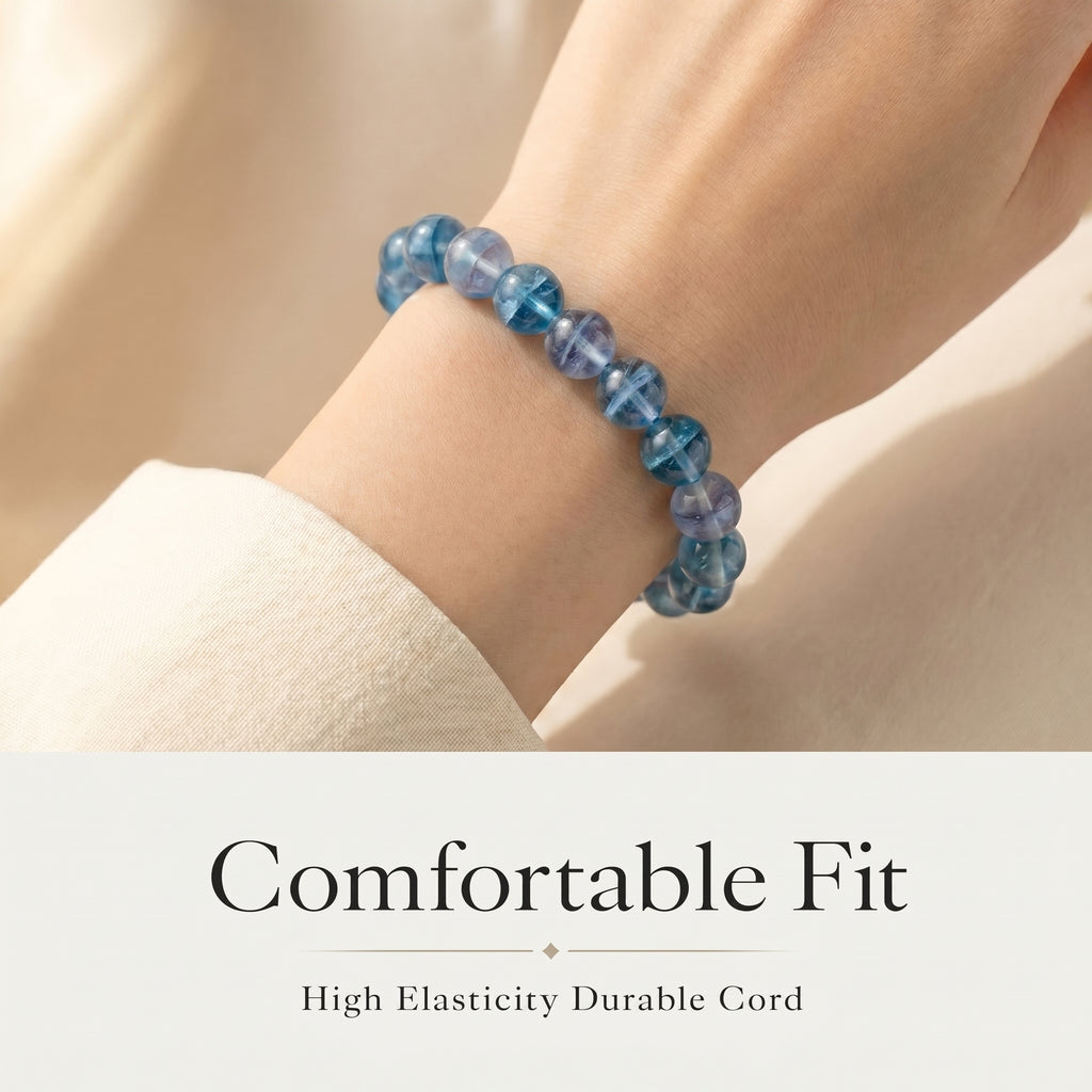Premium Blue Fluorite Beaded Bracelet | Hand-Polished Natural Gemstone Jewelry for Clarity & Focus
