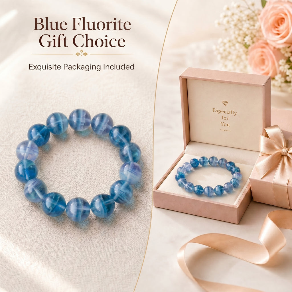 Premium Blue Fluorite Beaded Bracelet | Hand-Polished Natural Gemstone Jewelry for Clarity & Focus