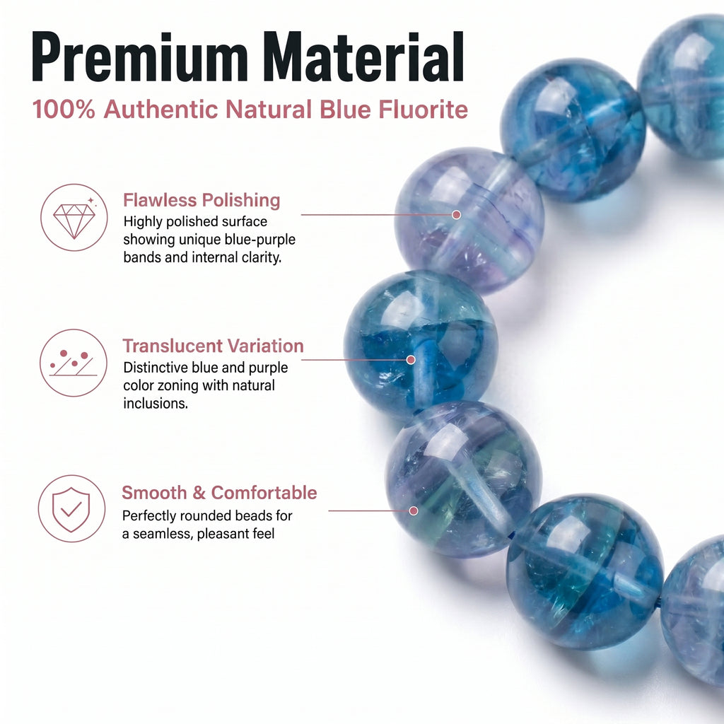 Premium Blue Fluorite Beaded Bracelet | Hand-Polished Natural Gemstone Jewelry for Clarity & Focus