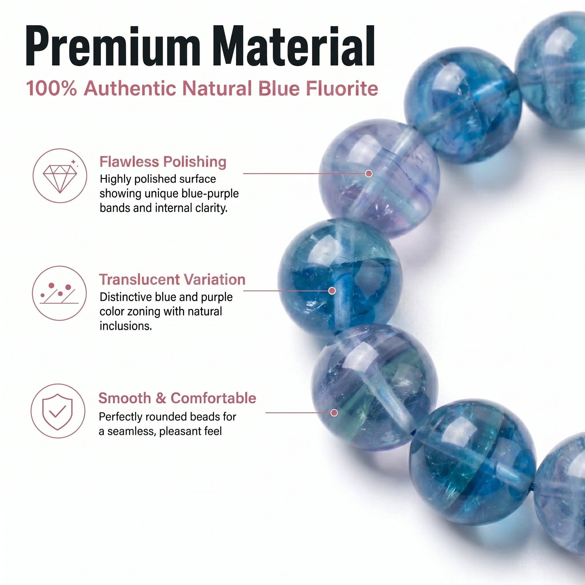 Premium Blue Fluorite Beaded Bracelet | Hand-Polished Natural Gemstone Jewelry for Clarity & Focus