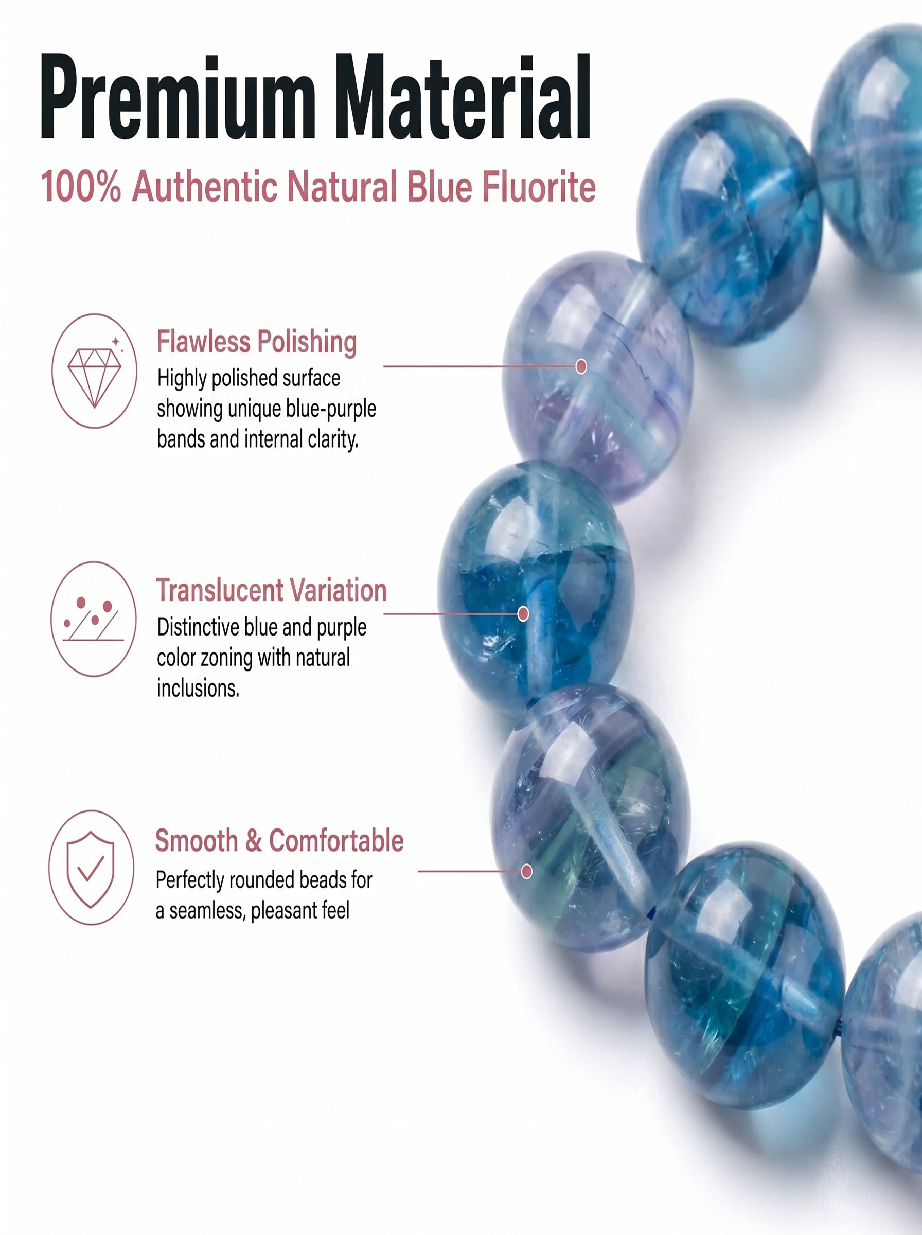 Premium Blue Fluorite Beaded Bracelet | Hand-Polished Natural Gemstone Jewelry for Clarity & Focus
