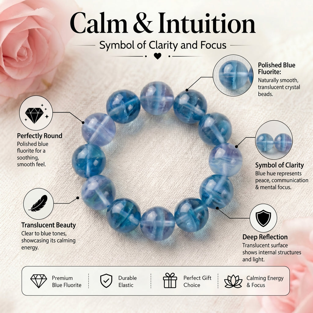 Premium Blue Fluorite Beaded Bracelet | Hand-Polished Natural Gemstone Jewelry for Clarity & Focus