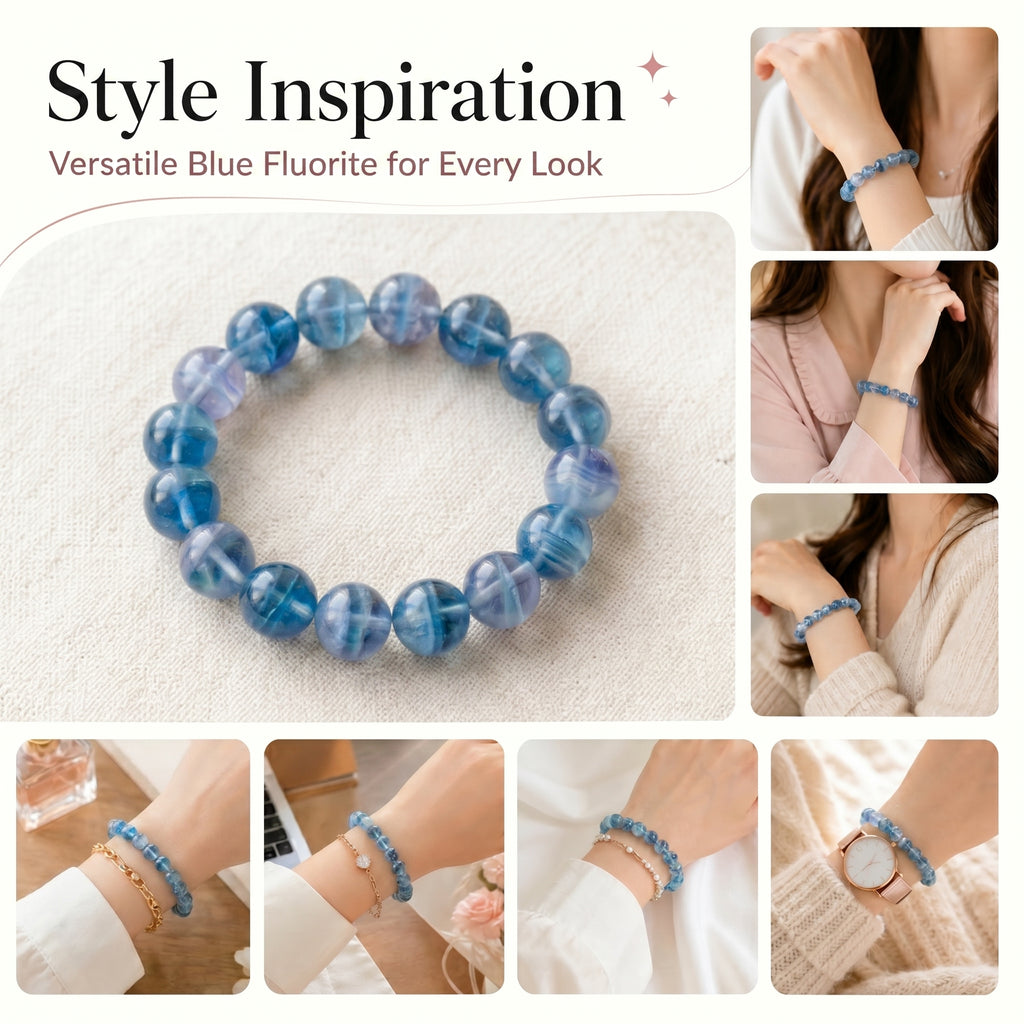Premium Blue Fluorite Beaded Bracelet | Hand-Polished Natural Gemstone Jewelry for Clarity & Focus