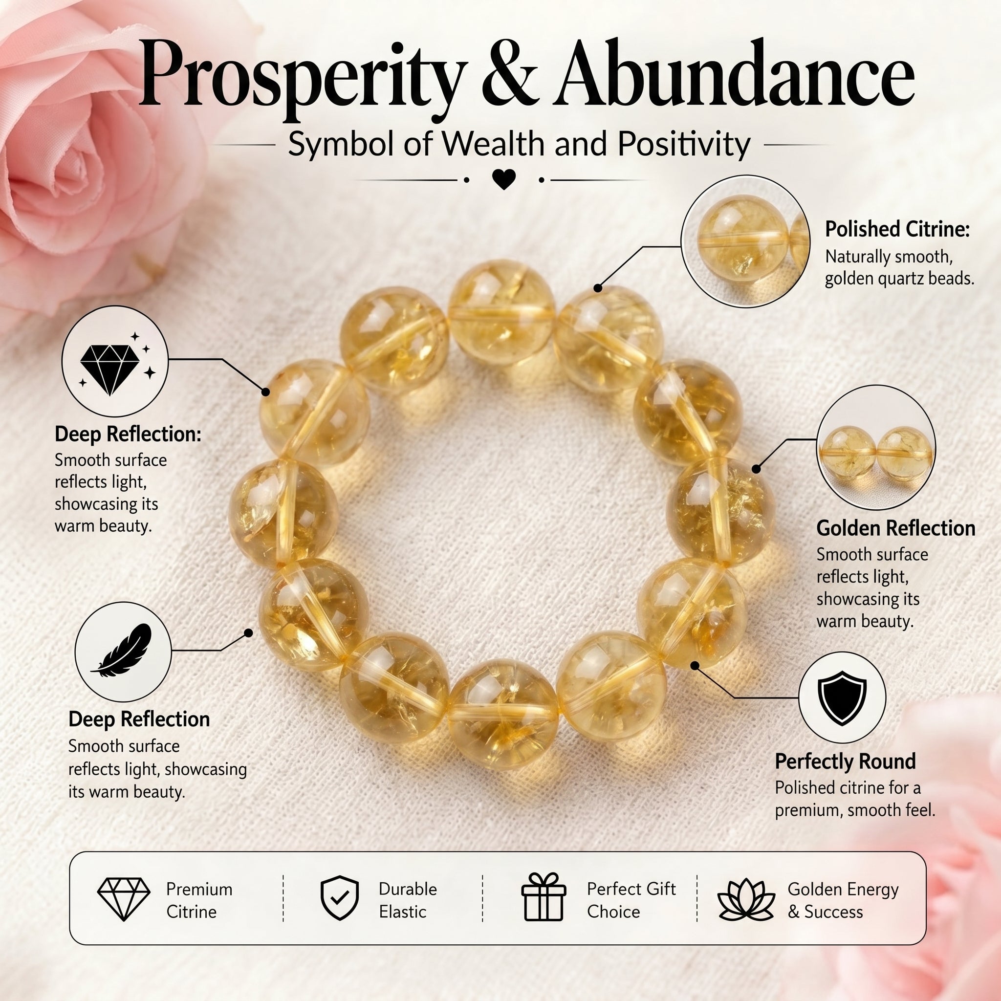 Premium Citrine Beaded Bracelet | Hand-Polished Natural Gemstone Jewelry for Abundance & Positivity