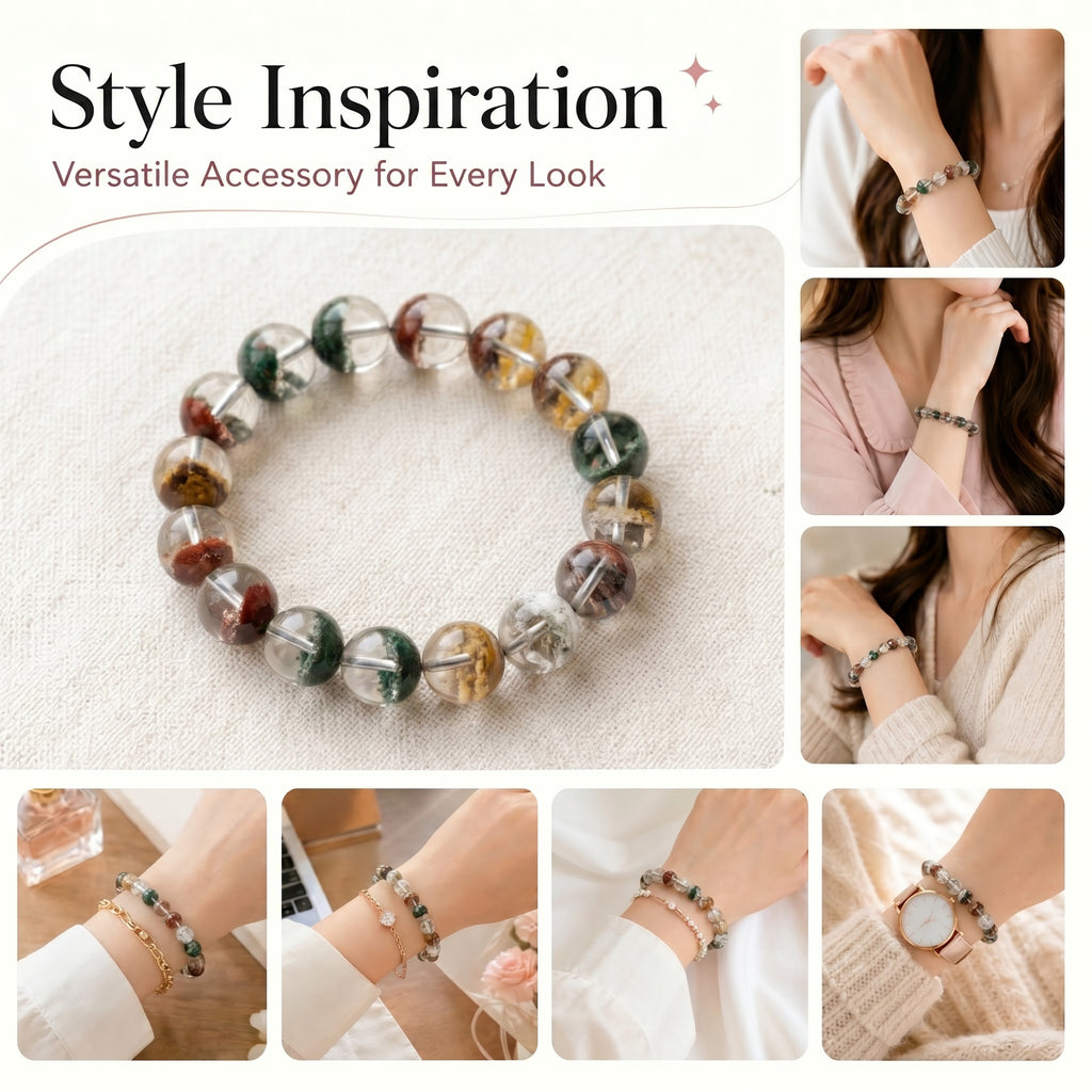 Authentic Scenic Phantom Quartz Bracelet | The "Stone of Nature" | Unique Landscape Mineral Jewelry