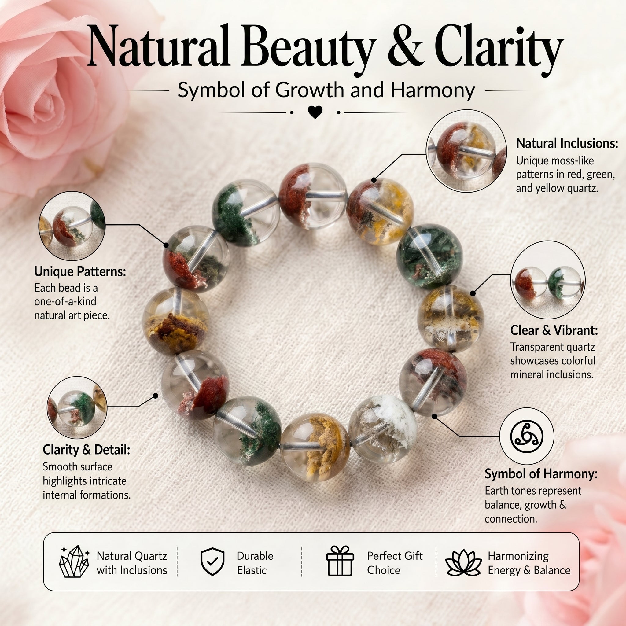 Authentic Scenic Phantom Quartz Bracelet | The "Stone of Nature" | Unique Landscape Mineral Jewelry