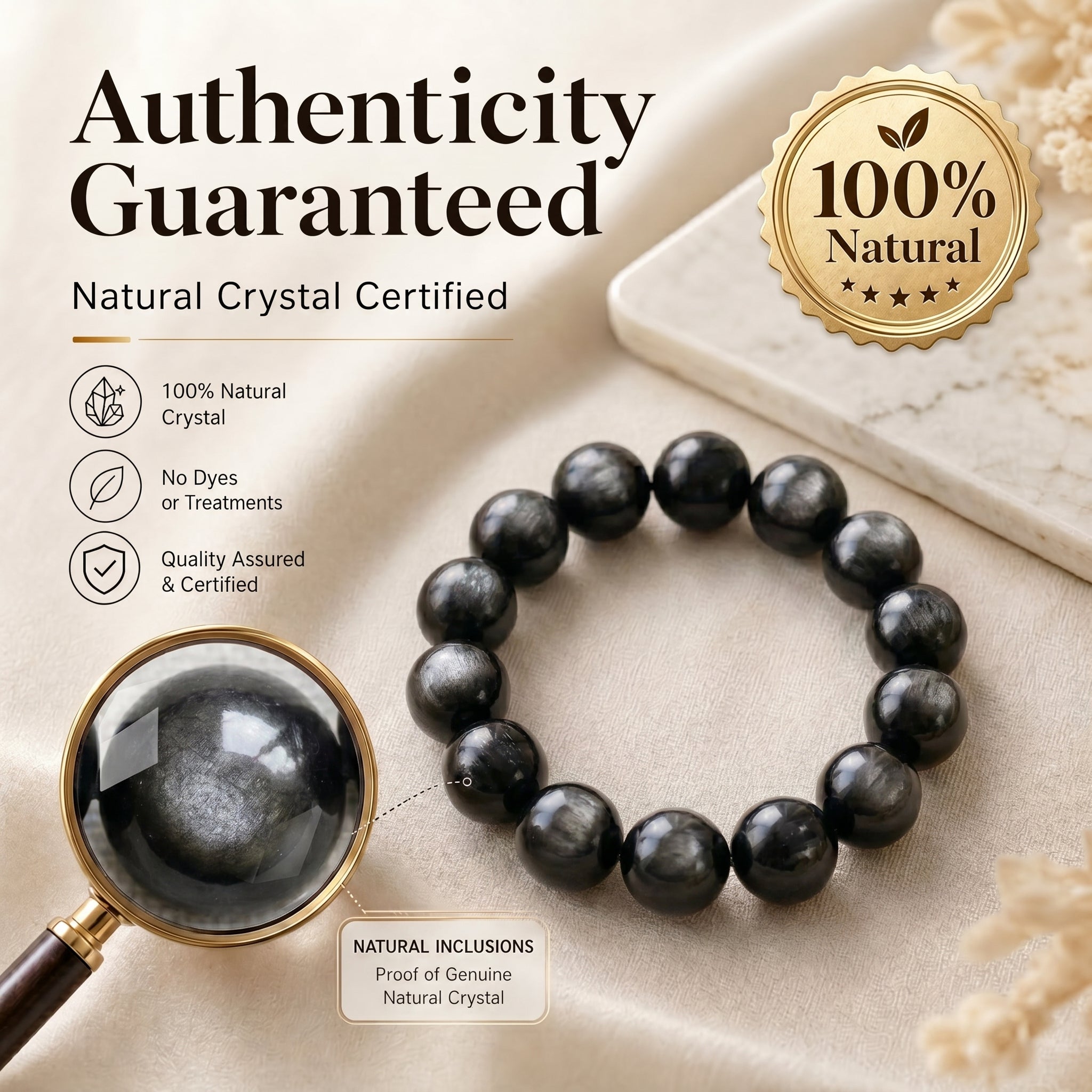 Premium Silver Sheen Obsidian Beaded Bracelet | Hand-Polished Natural Gemstone Jewelry for Focus & Balance