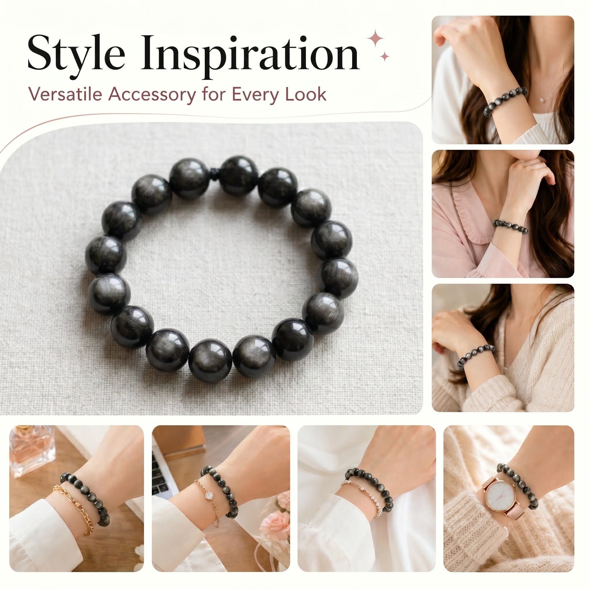 Premium Silver Sheen Obsidian Beaded Bracelet | Hand-Polished Natural Gemstone Jewelry for Focus & Balance
