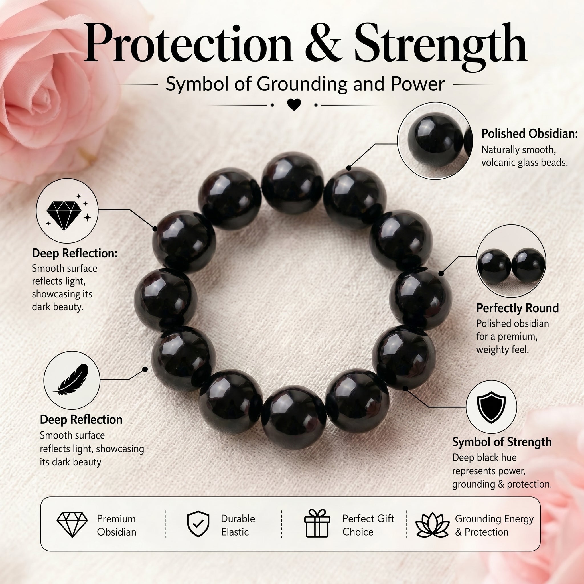Premium Silver Sheen Obsidian Beaded Bracelet | Hand-Polished Natural Gemstone Jewelry for Focus & Balance