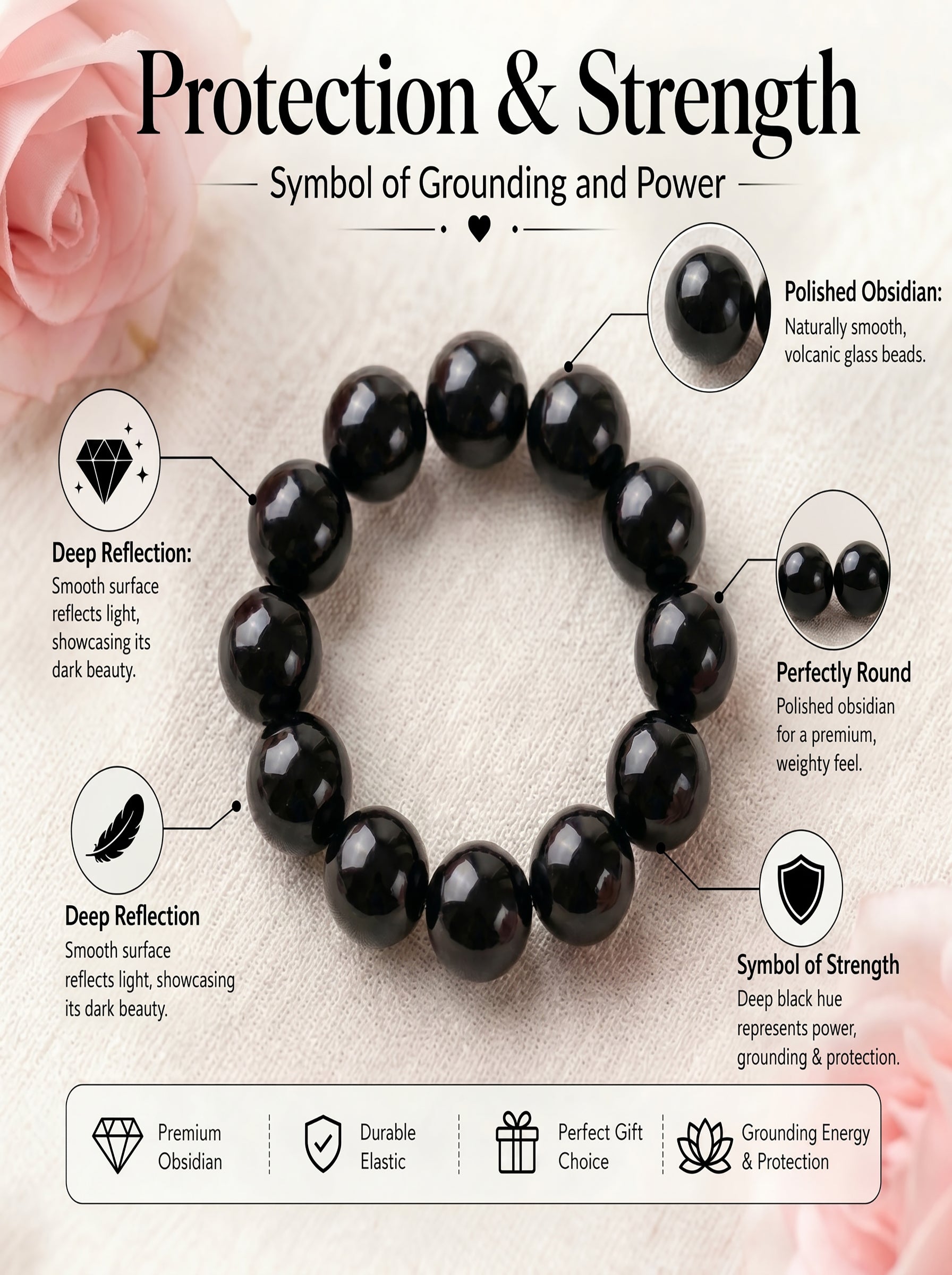 Premium Silver Sheen Obsidian Beaded Bracelet | Hand-Polished Natural Gemstone Jewelry for Focus & Balance