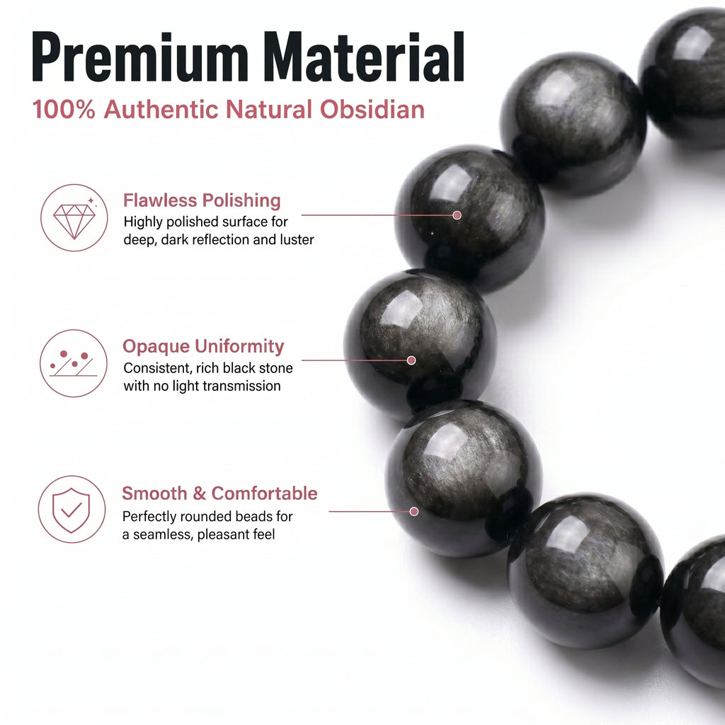 Premium Silver Sheen Obsidian Beaded Bracelet | Hand-Polished Natural Gemstone Jewelry for Focus & Balance