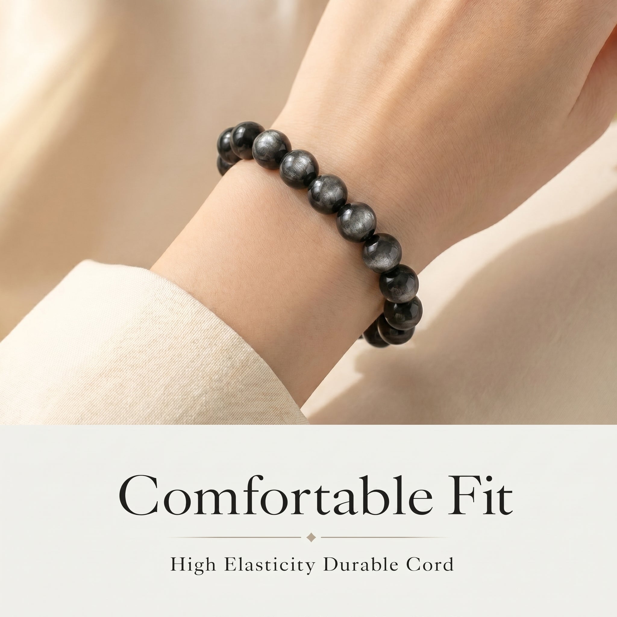 Premium Silver Sheen Obsidian Beaded Bracelet | Hand-Polished Natural Gemstone Jewelry for Focus & Balance