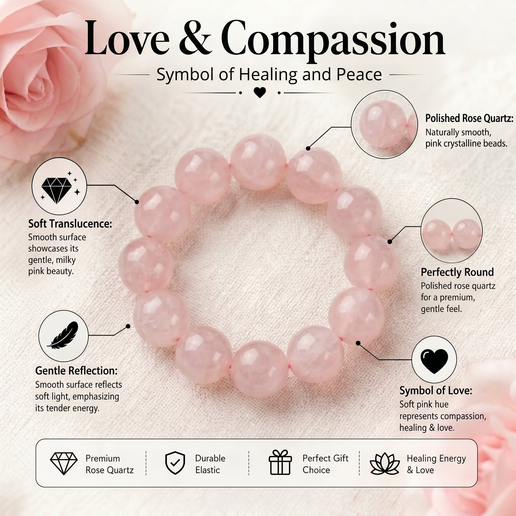 Premium Cherry Blossom Agate Beaded Bracelet | Hand-Polished Natural Gemstone Jewelry for Inner Peace & Grace