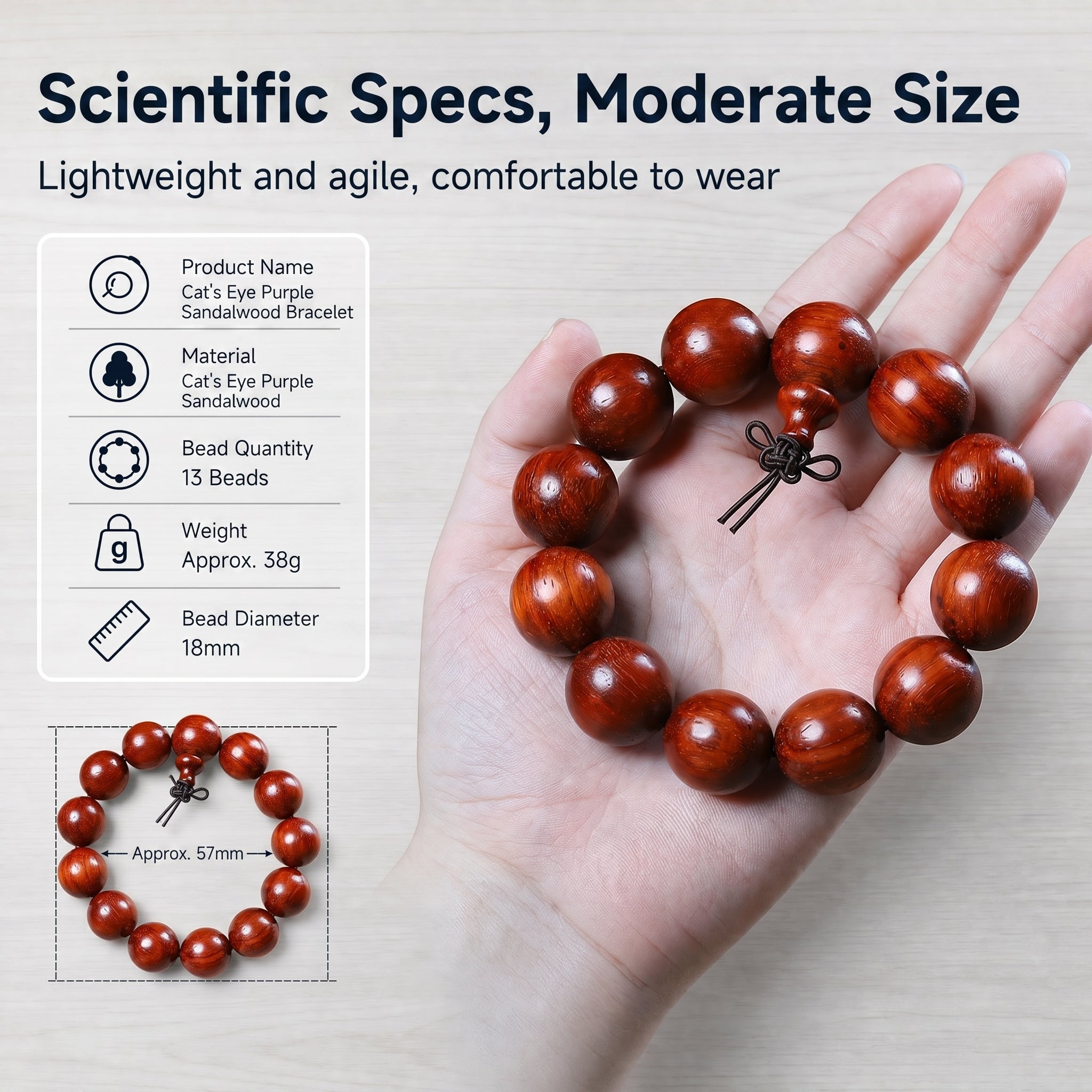 Luxury Red Sandalwood Beaded Bracelet | Rare Cat’s Eye Shimmer for Refined Taste