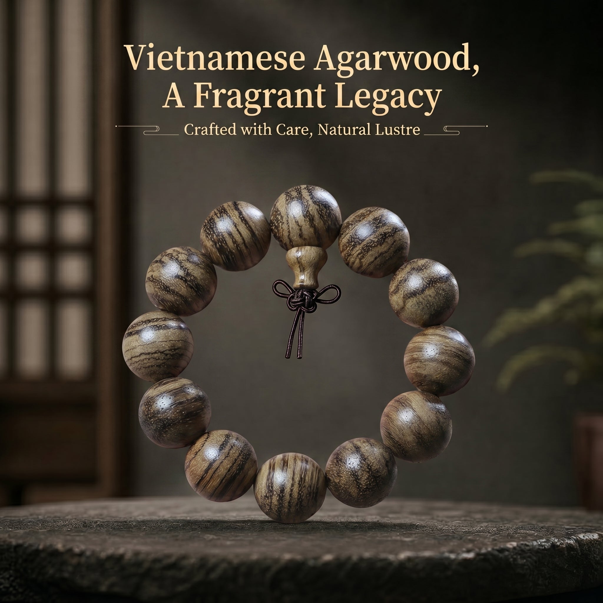 Luxury Hand-Polished Agarwood Beaded Bracelet | Oriental Zen Style for Taste & Serenity