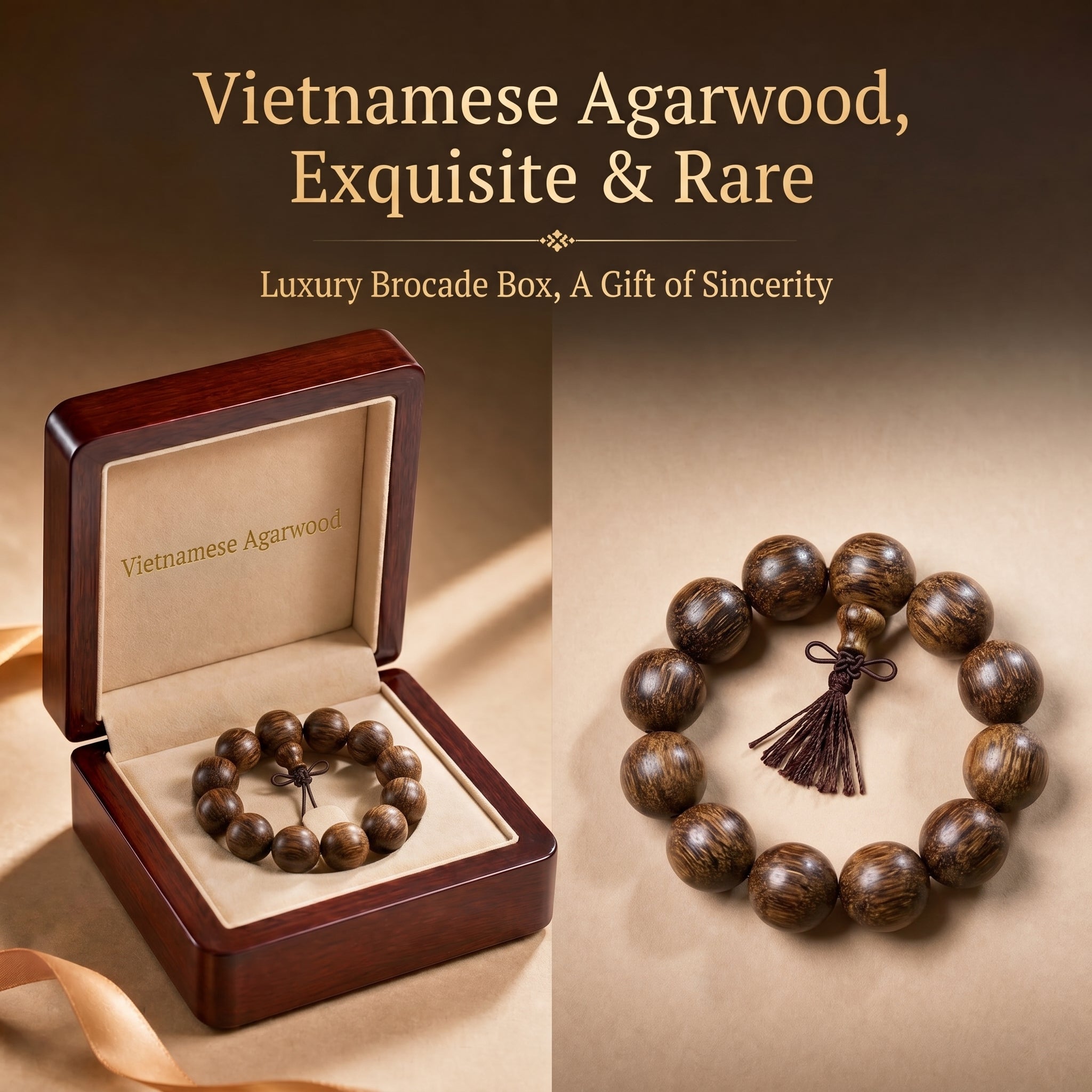 Luxury Hand-Polished Agarwood Beaded Bracelet | Oriental Zen Style for Taste & Serenity