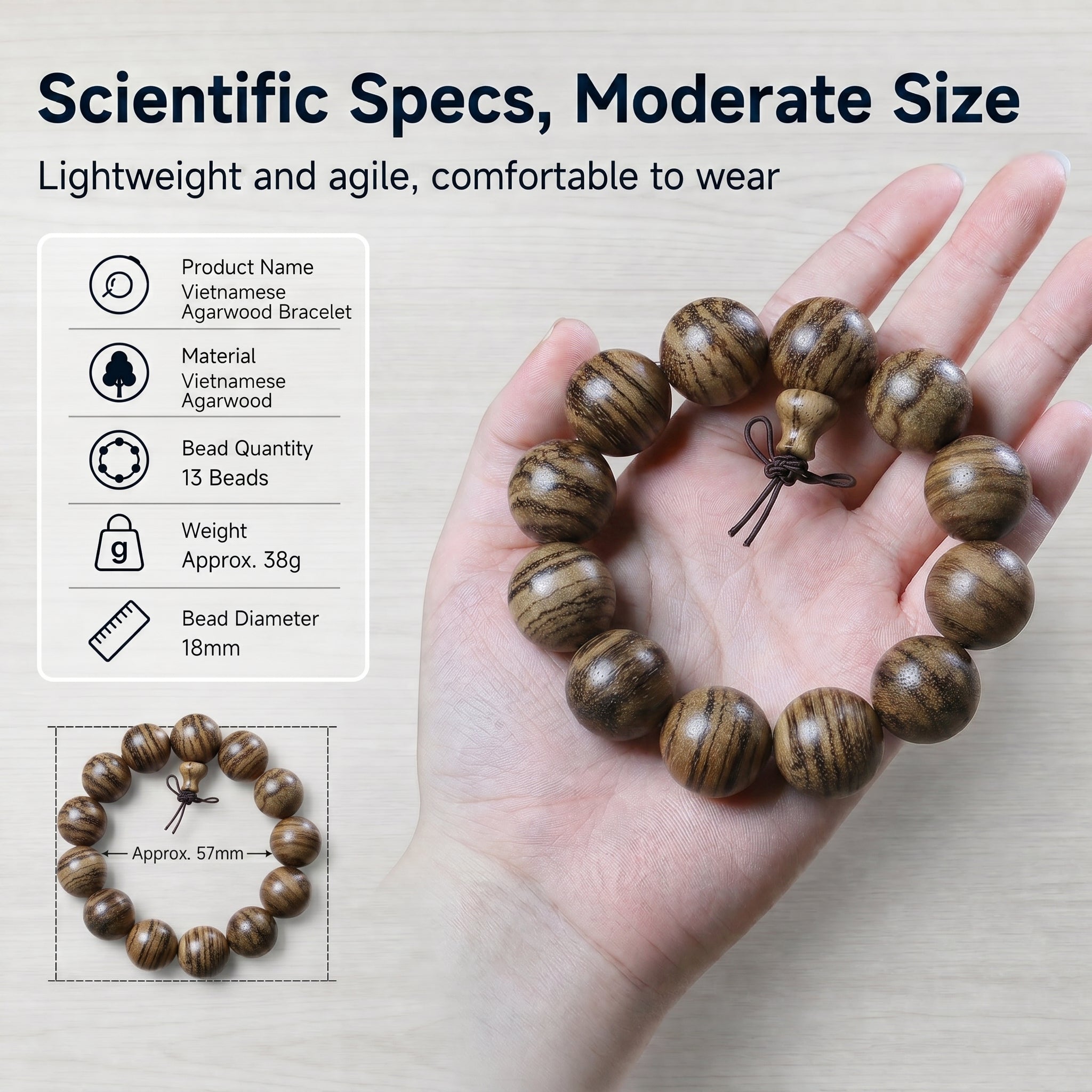 Luxury Hand-Polished Agarwood Beaded Bracelet | Oriental Zen Style for Taste & Serenity