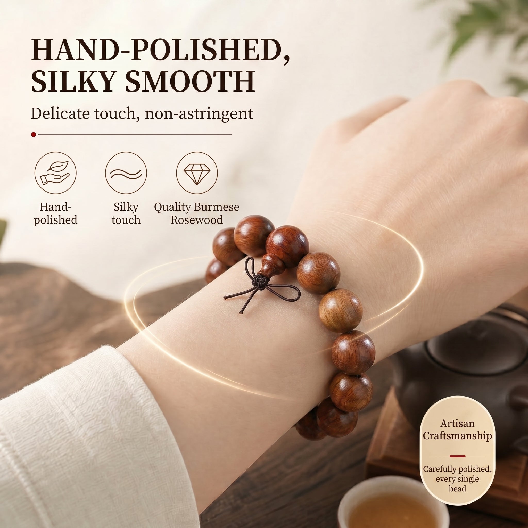 Premium Burmese Rosewood Beaded Bracelet | Traditional Craftsmanship for Refined Taste