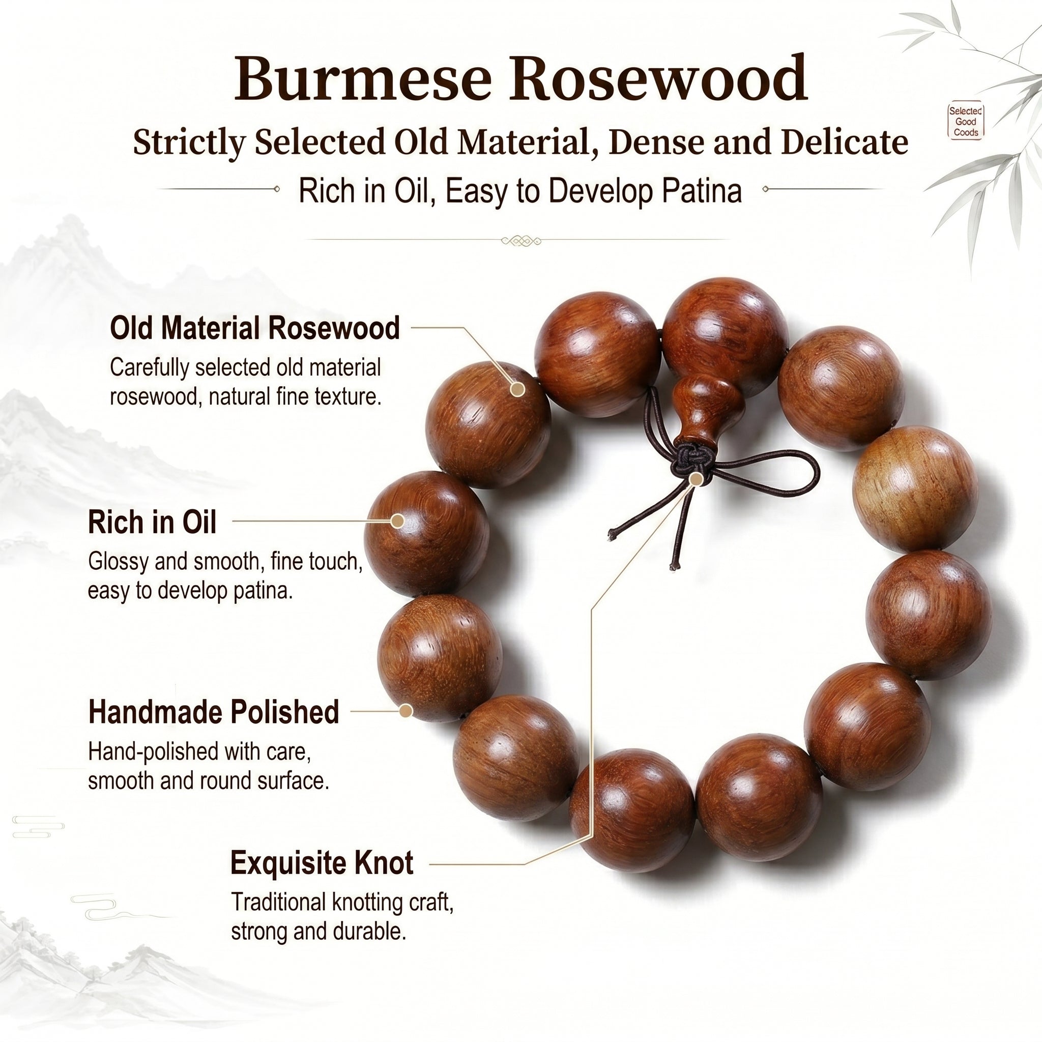 Premium Burmese Rosewood Beaded Bracelet | Traditional Craftsmanship for Refined Taste