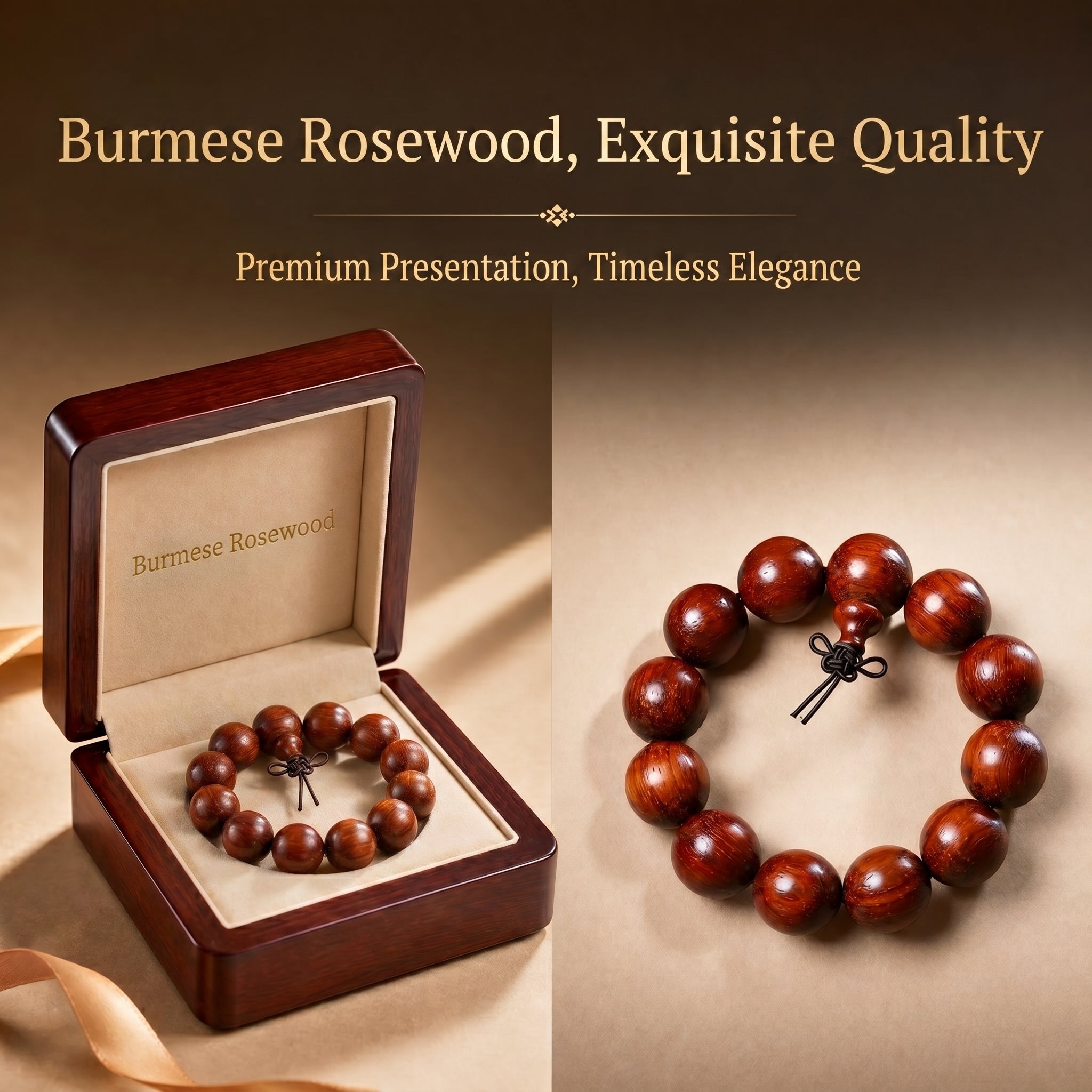 Premium Burmese Rosewood Beaded Bracelet | Traditional Craftsmanship for Refined Taste