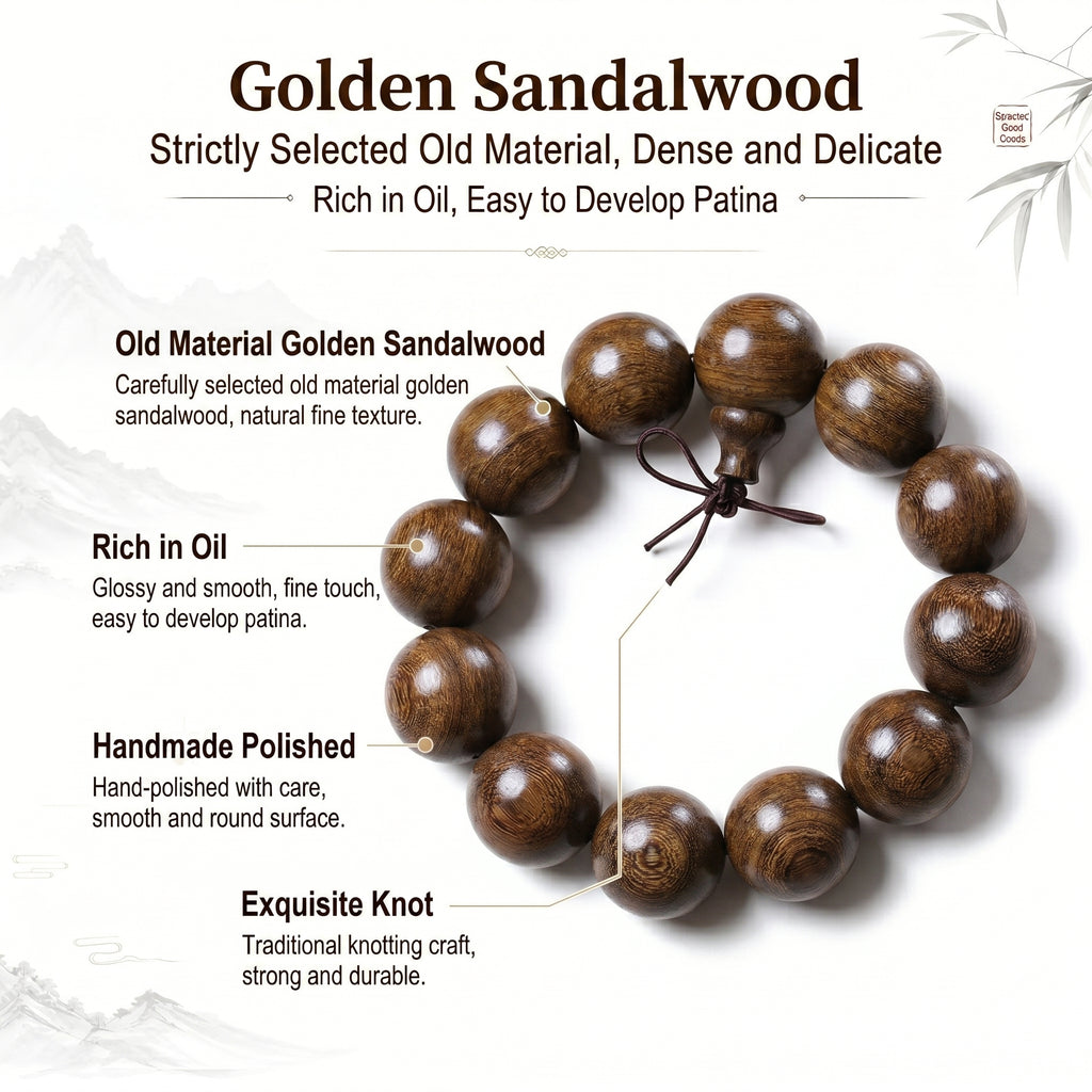 Luxury Golden Silk Rosewood Beaded Bracelet | Oriental Aesthetic Jewelry for Mindfulness