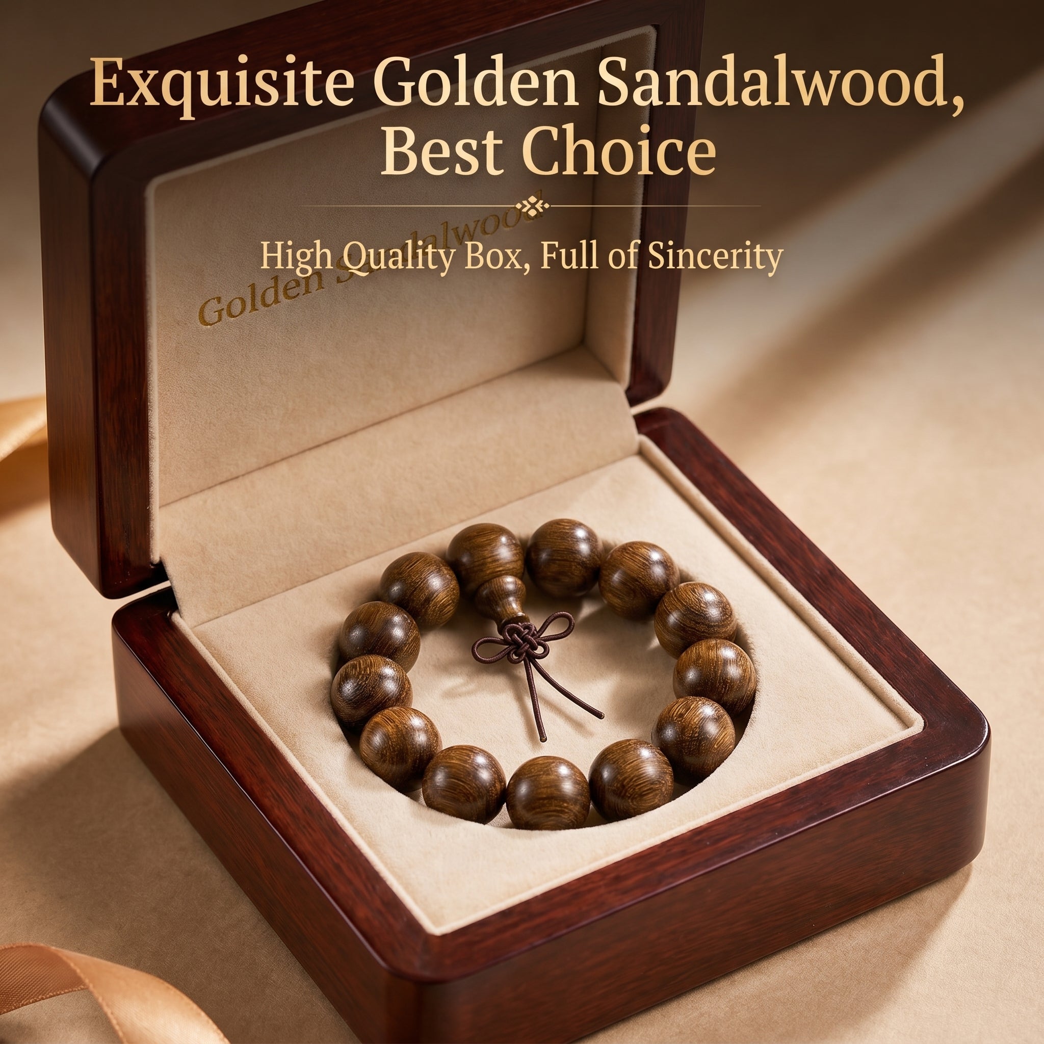 Luxury Golden Silk Rosewood Beaded Bracelet | Oriental Aesthetic Jewelry for Mindfulness