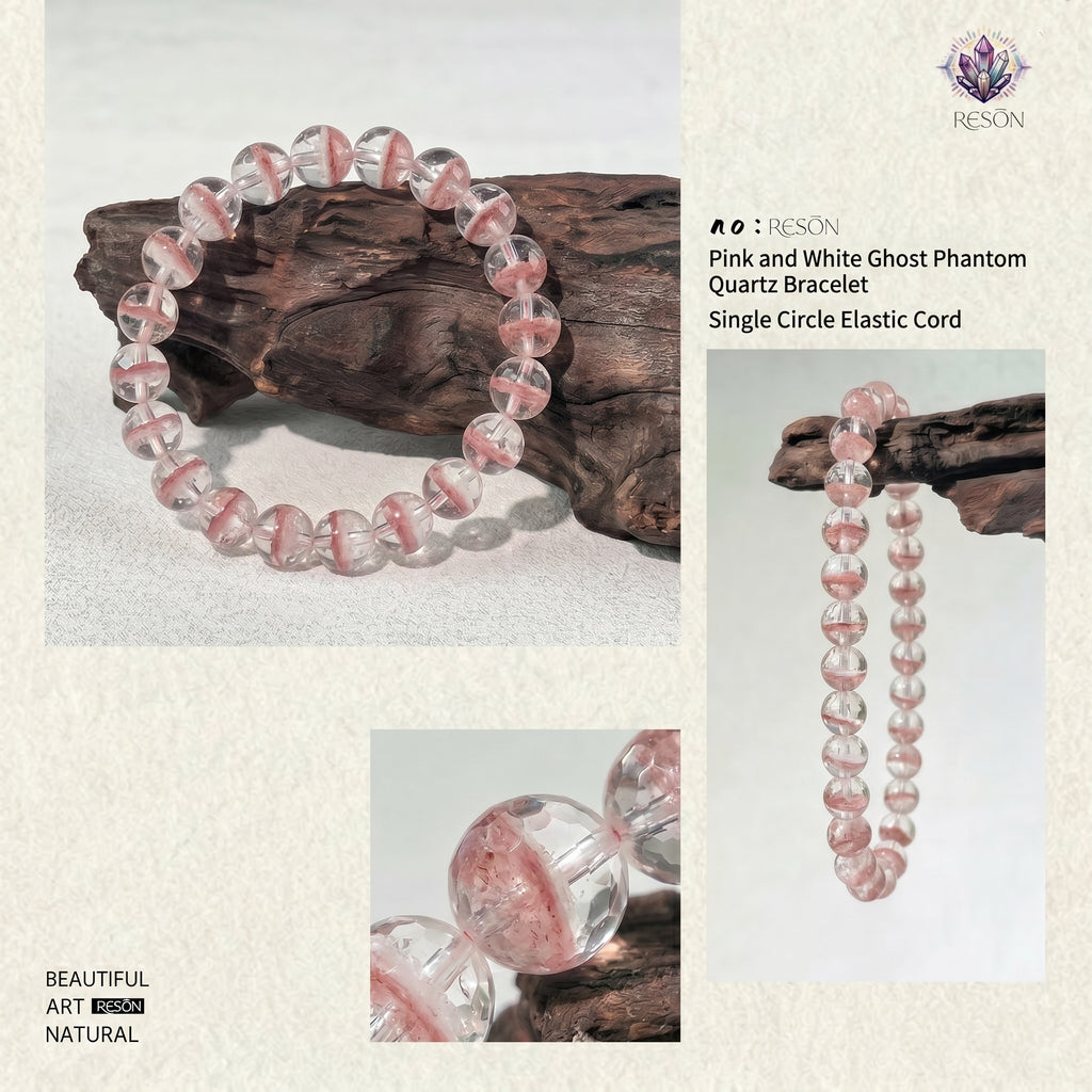 Premium Pink & White Phantom Beaded Bracelet | Hand-Polished Natural Gemstone Jewelry for Inner Peace & Clarity