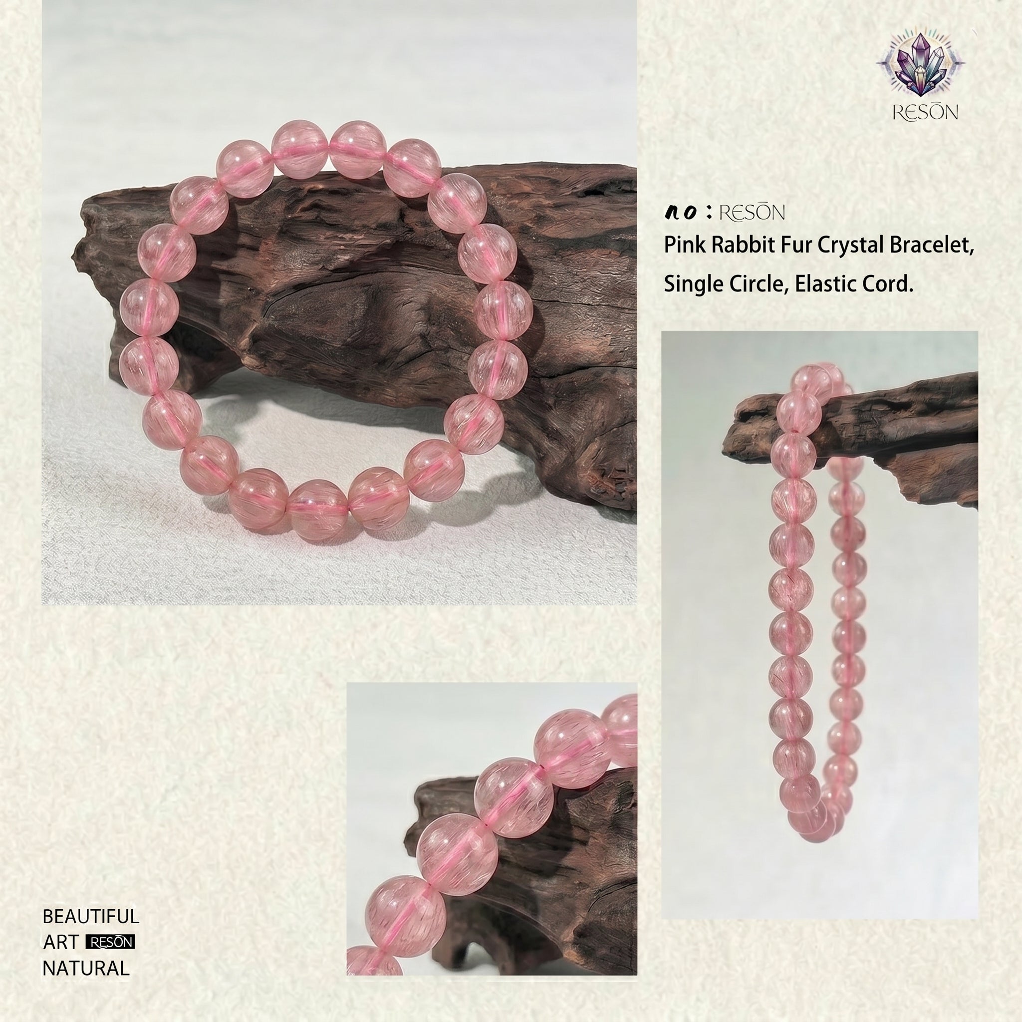 Premium Pink Rabbit Hair Quartz Beaded Bracelet | Hand-Polished Natural Gemstone Jewelry for Softness & Grace