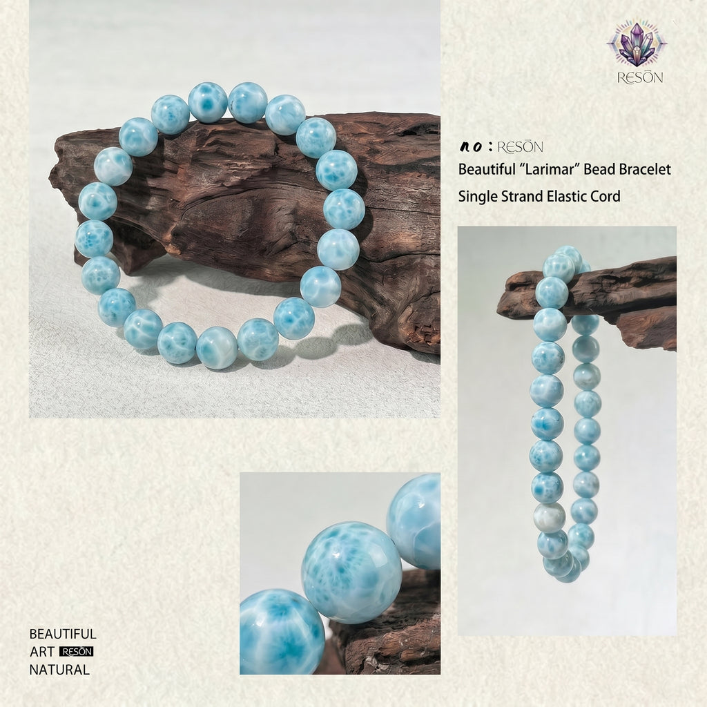 Premium Larimar Beaded Bracelet | Hand-Polished Natural Gemstone Jewelry for Peace & Communication
