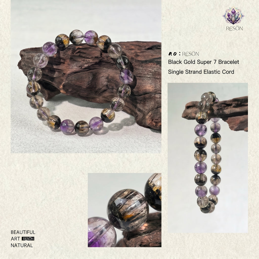 Premium Black Gold Super Seven Beaded Bracelet | Hand-Polished Natural Gemstone Jewelry for Wisdom & Balance