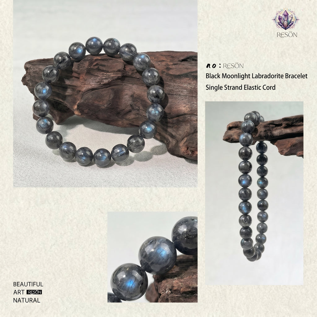 Premium Black Moonstone Beaded Bracelet | Hand-Polished Natural Gemstone Jewelry for Protection & Intuition