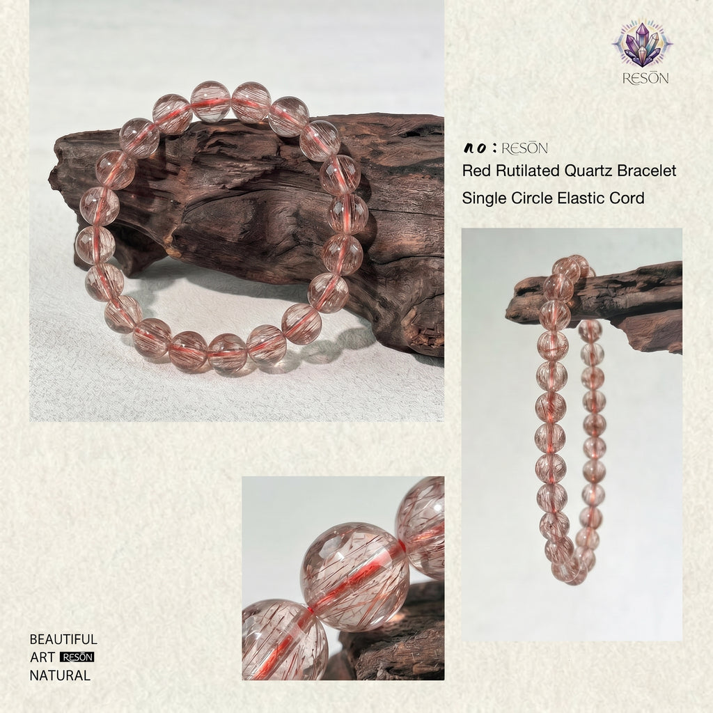Premium Red Rutilated Quartz Beaded Bracelet | Hand-Polished Natural Gemstone Jewelry for Power & Prosperity