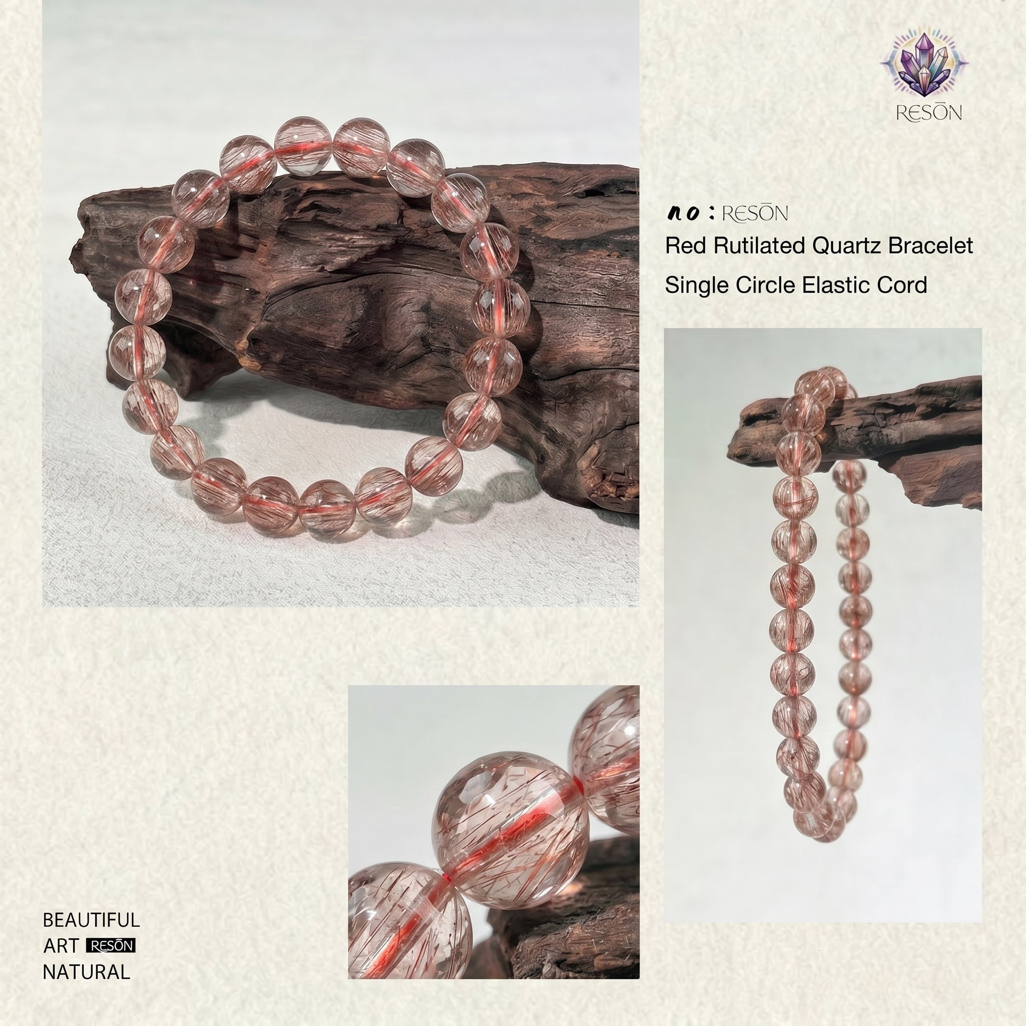 Premium Red Rutilated Quartz Beaded Bracelet | Hand-Polished Natural Gemstone Jewelry for Power & Prosperity
