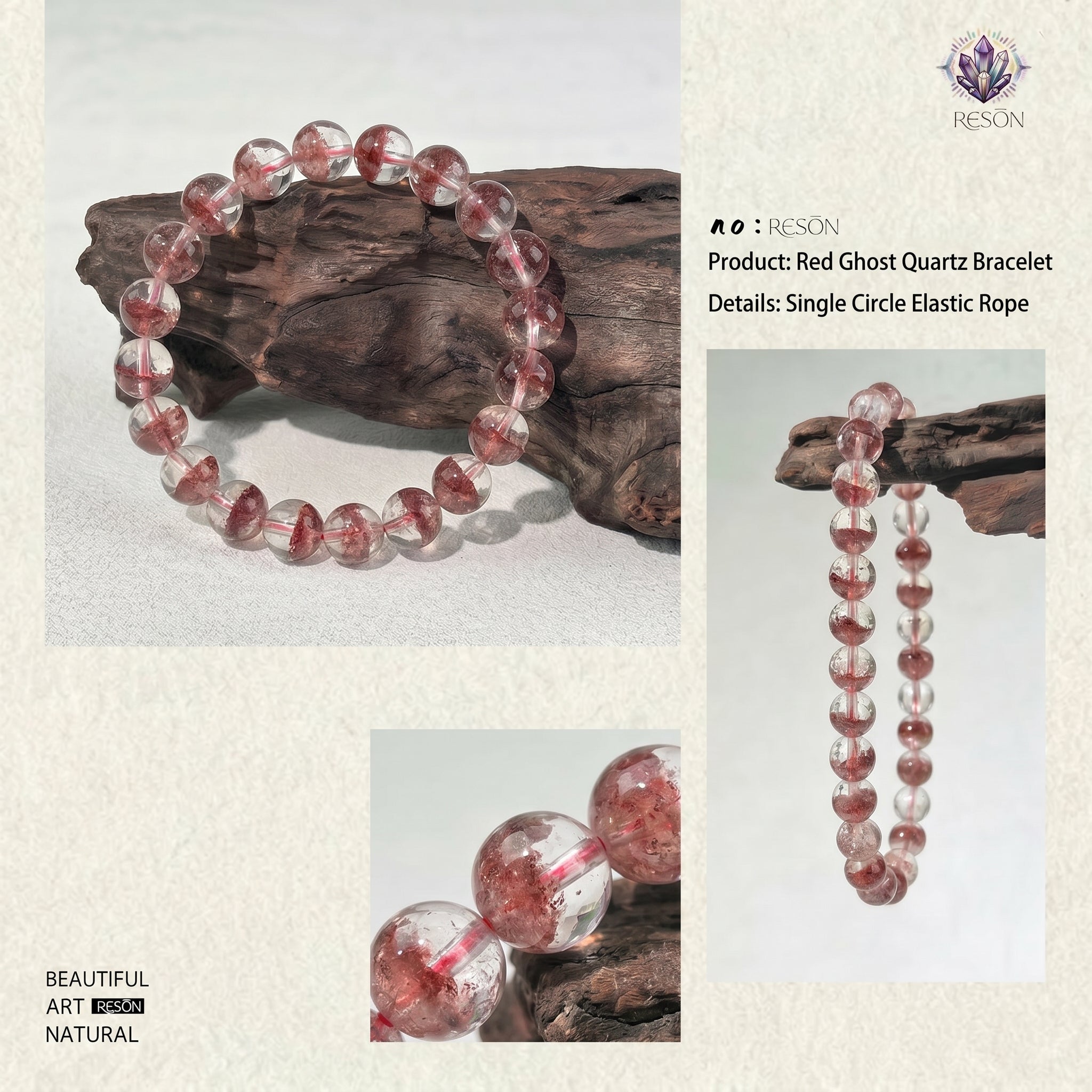Premium Red Phantom Quartz Beaded Bracelet | Hand-Polished Natural Crystal Jewelry for Wealth & Passion