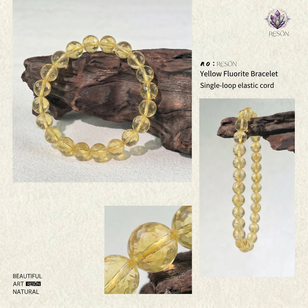 Premium Yellow Fluorite Beaded Bracelet | Hand-Polished Natural Gemstone Jewelry for Abundance & Focus