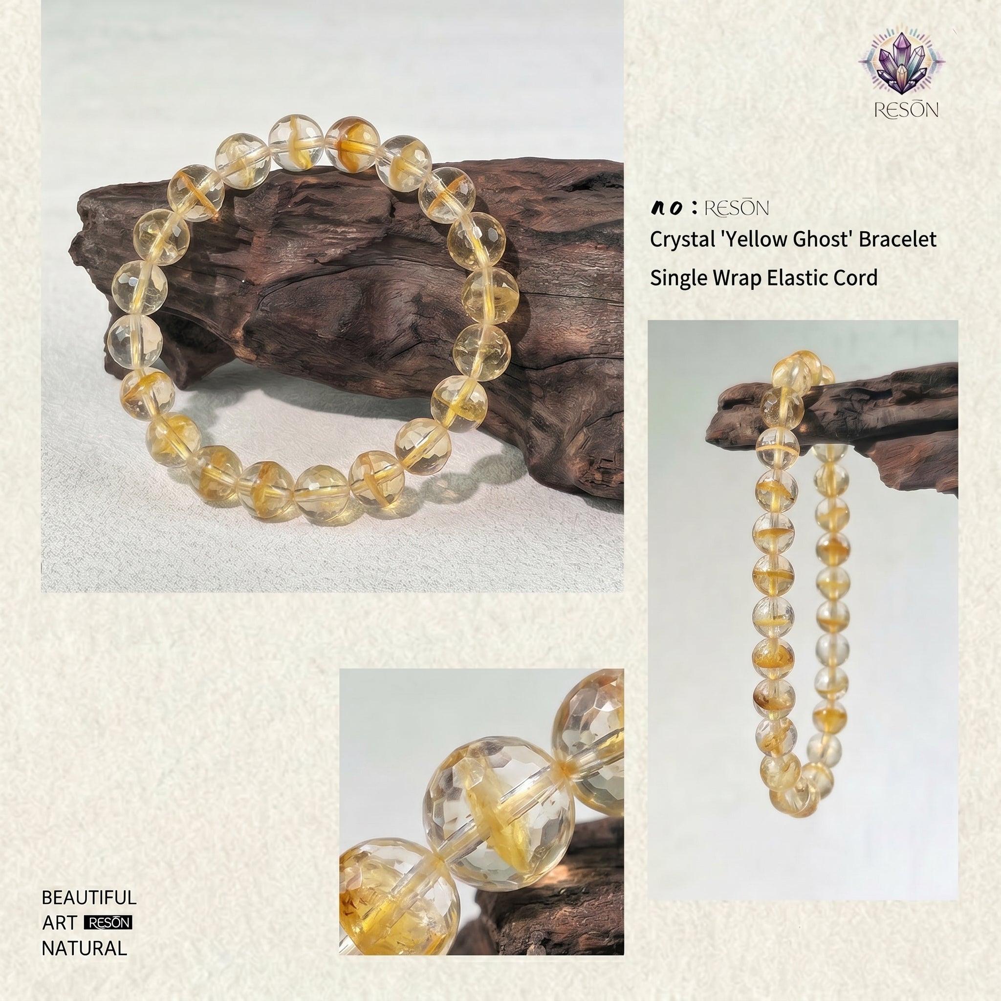Premium Yellow Phantom Quartz Beaded Bracelet | Hand-Polished Natural Crystal Jewelry for Abundance & Success