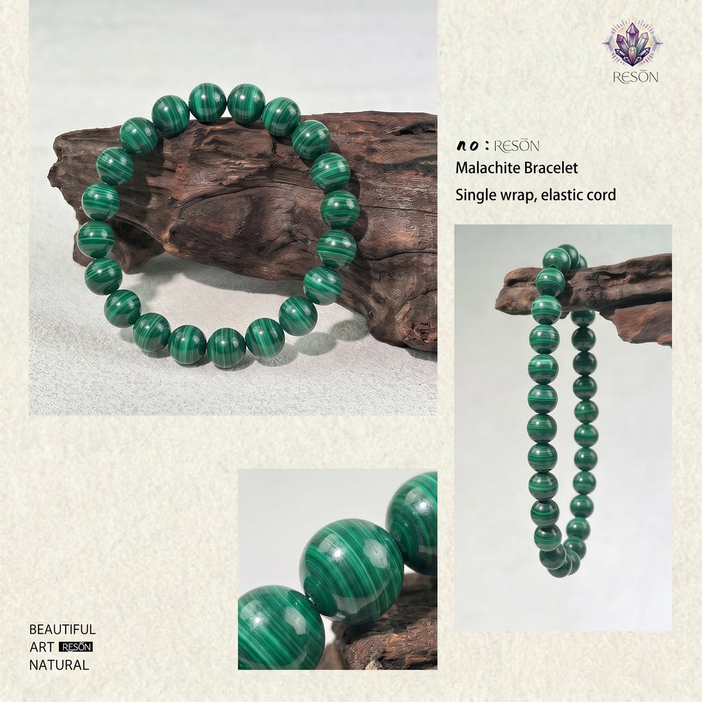Premium Malachite Beaded Bracelet | Hand-Polished Natural Gemstone Jewelry for Protection & Harmony