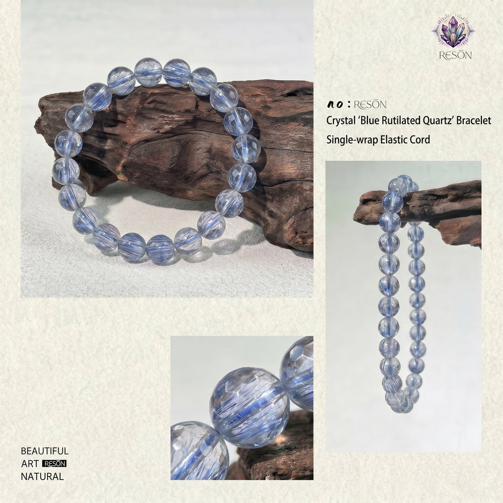 Premium Blue Rutilated Quartz Beaded Bracelet | Hand-Polished Natural Gemstone Jewelry for Abundance