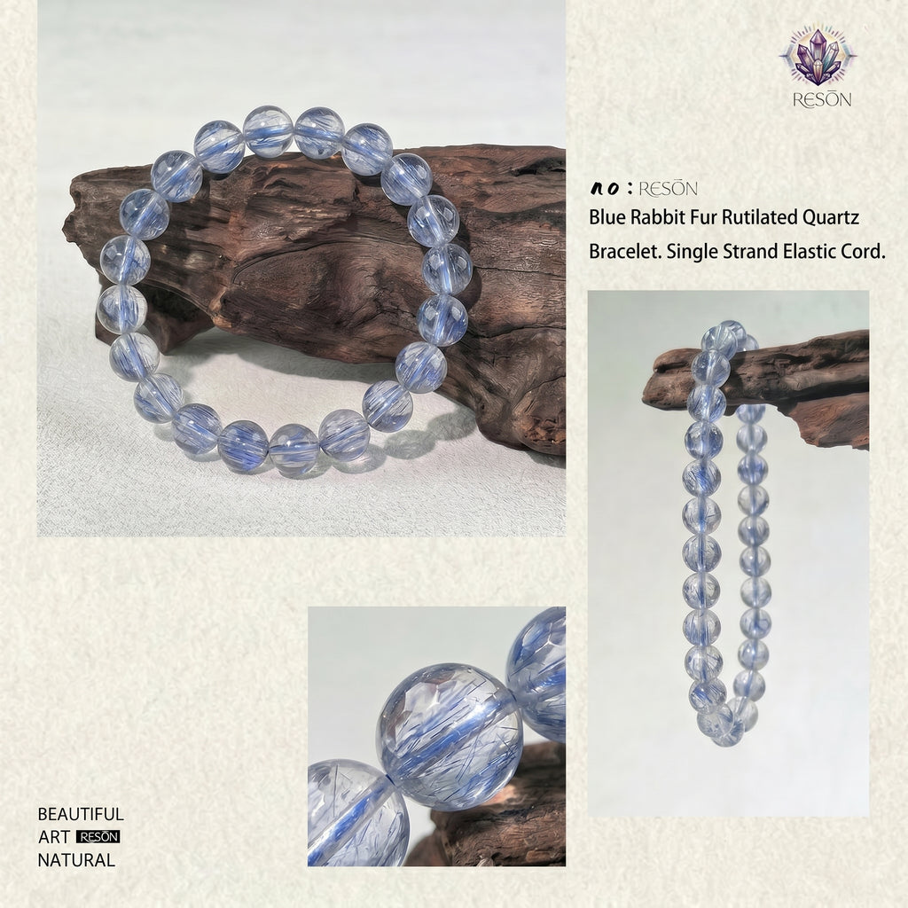 Premium Blue Rabbit Hair Quartz Beaded Bracelet | Hand-Polished Natural Gemstone Jewelry for Inner Peace & Clarity
