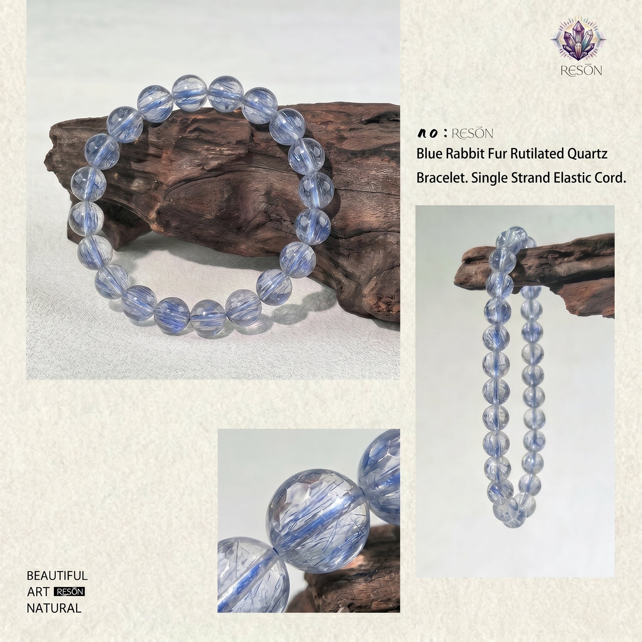 Premium Blue Rabbit Hair Quartz Beaded Bracelet | Hand-Polished Natural Gemstone Jewelry for Inner Peace & Clarity