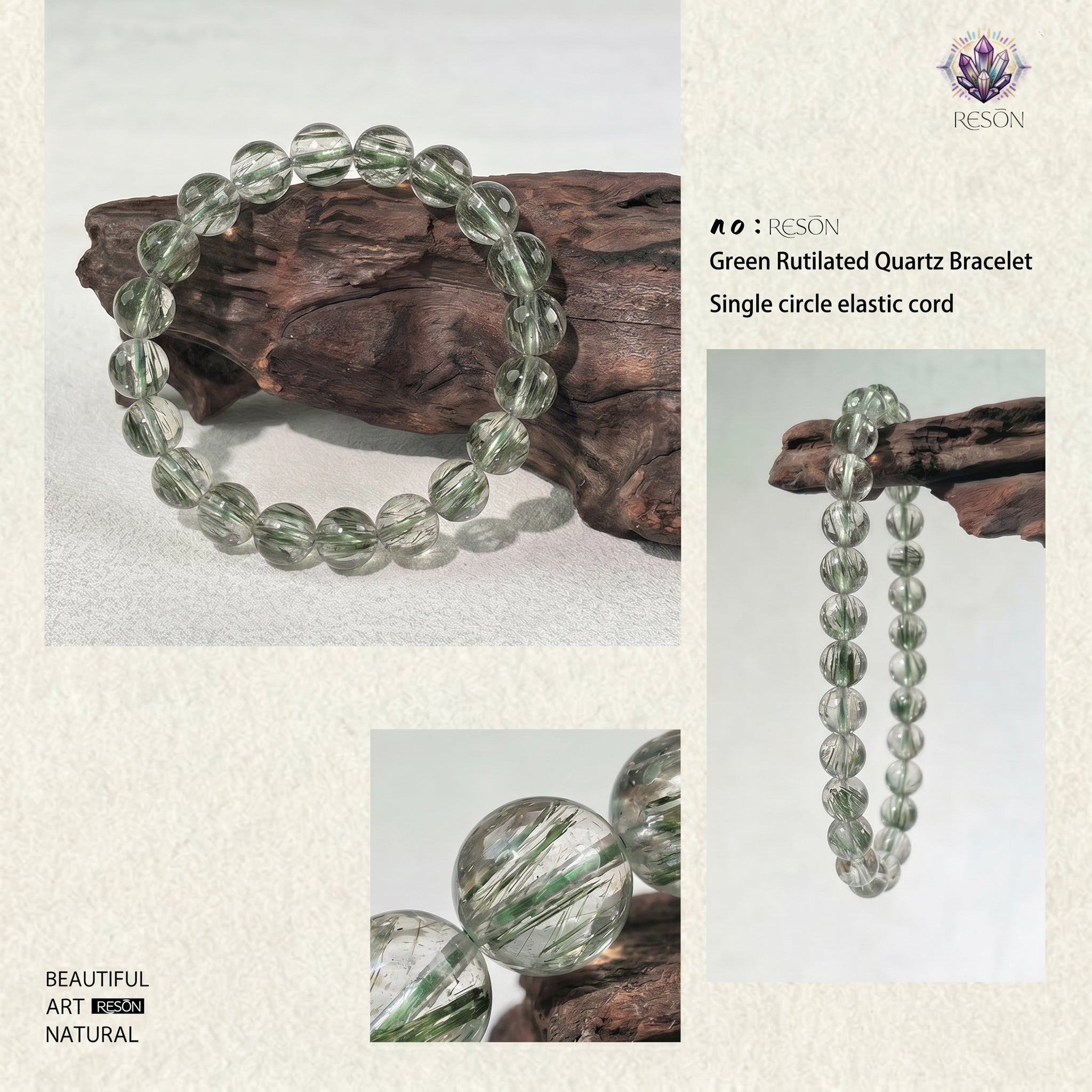 Premium Green Rutilated Quartz Beaded Bracelet | Hand-Polished Natural Gemstone Jewelry for Abundance